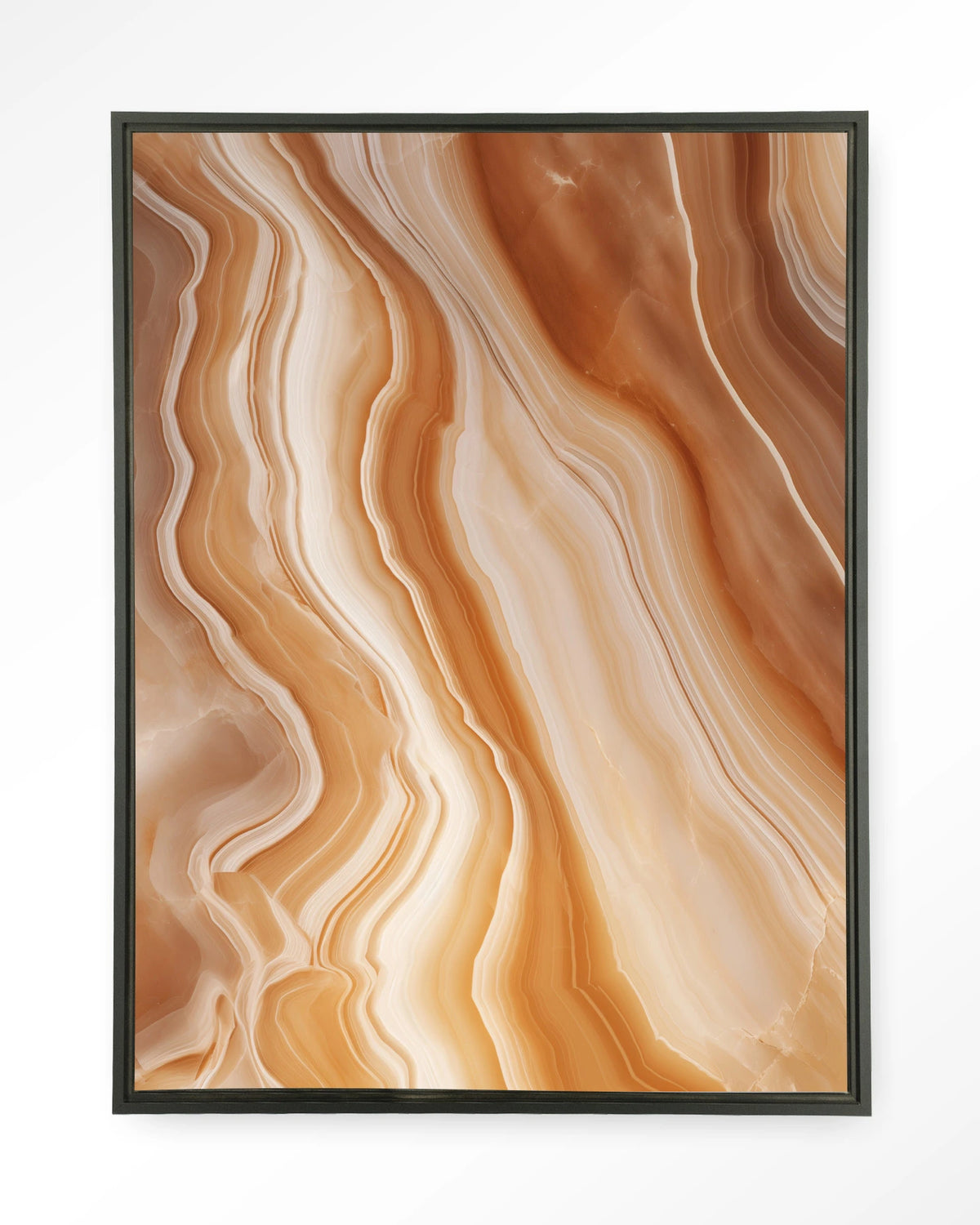 Marvelous Dark – marmer in oranje en beige – Wandkleed – Floating frame – zwart