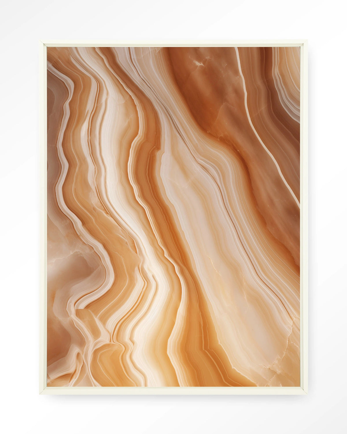 Marvelous Dark – marmer in oranje en beige – Wandkleed – Floating frame – wit