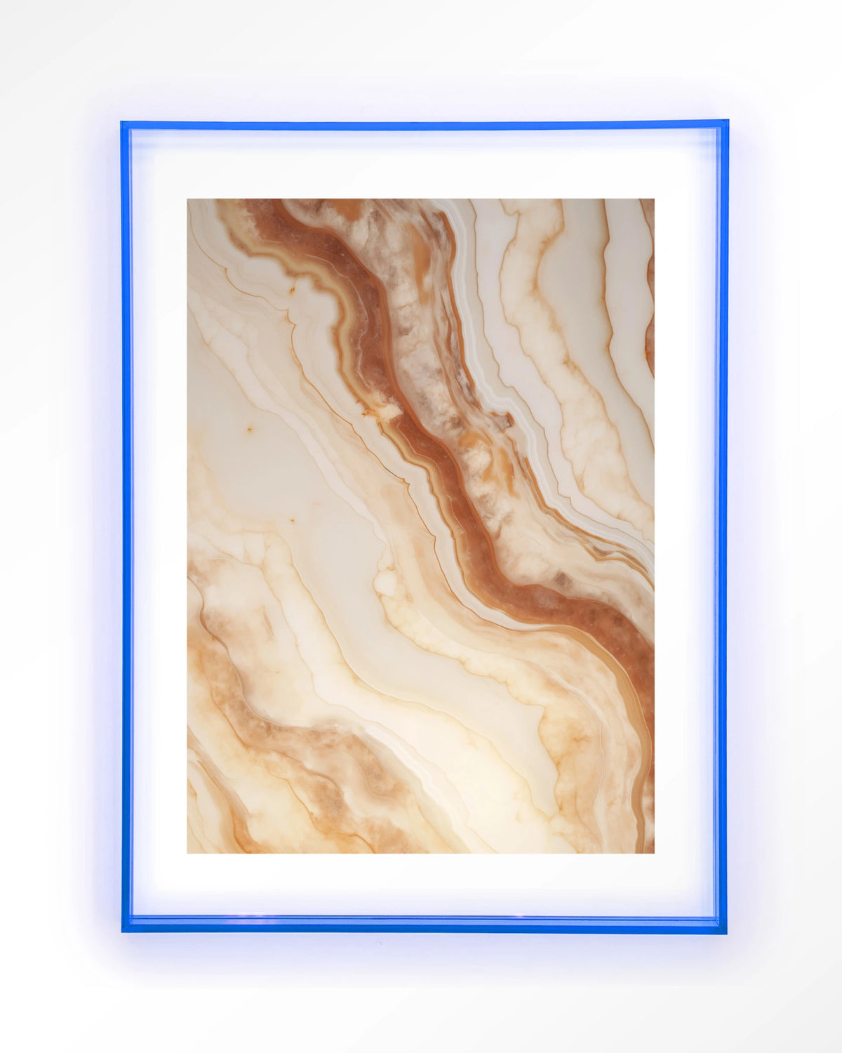 Marvelous Light – marmer in terracotta en crème – Art print – Acryl lichtblauw