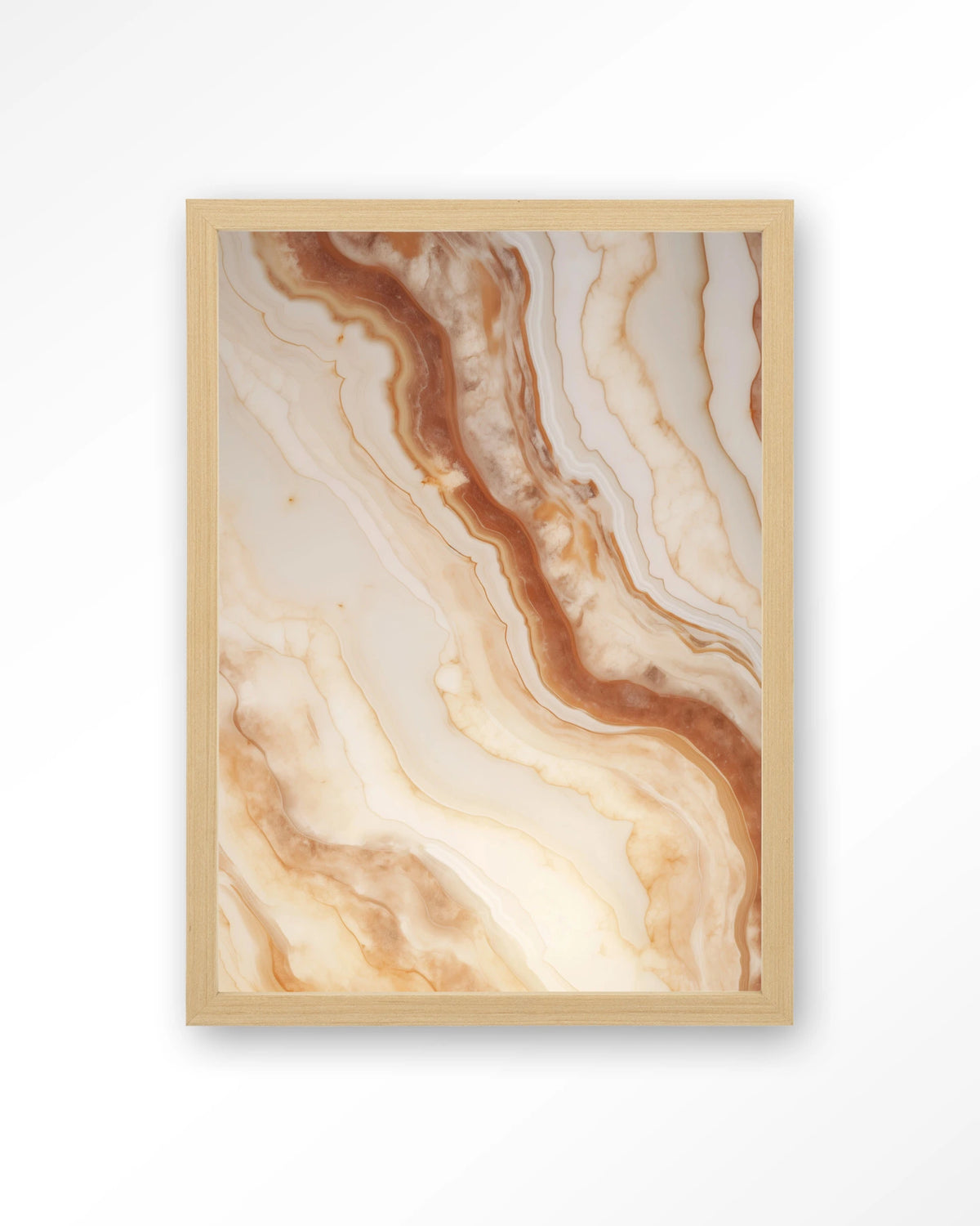 Marvelous Light – marmer in terracotta en crème – Art print – Hout naturel