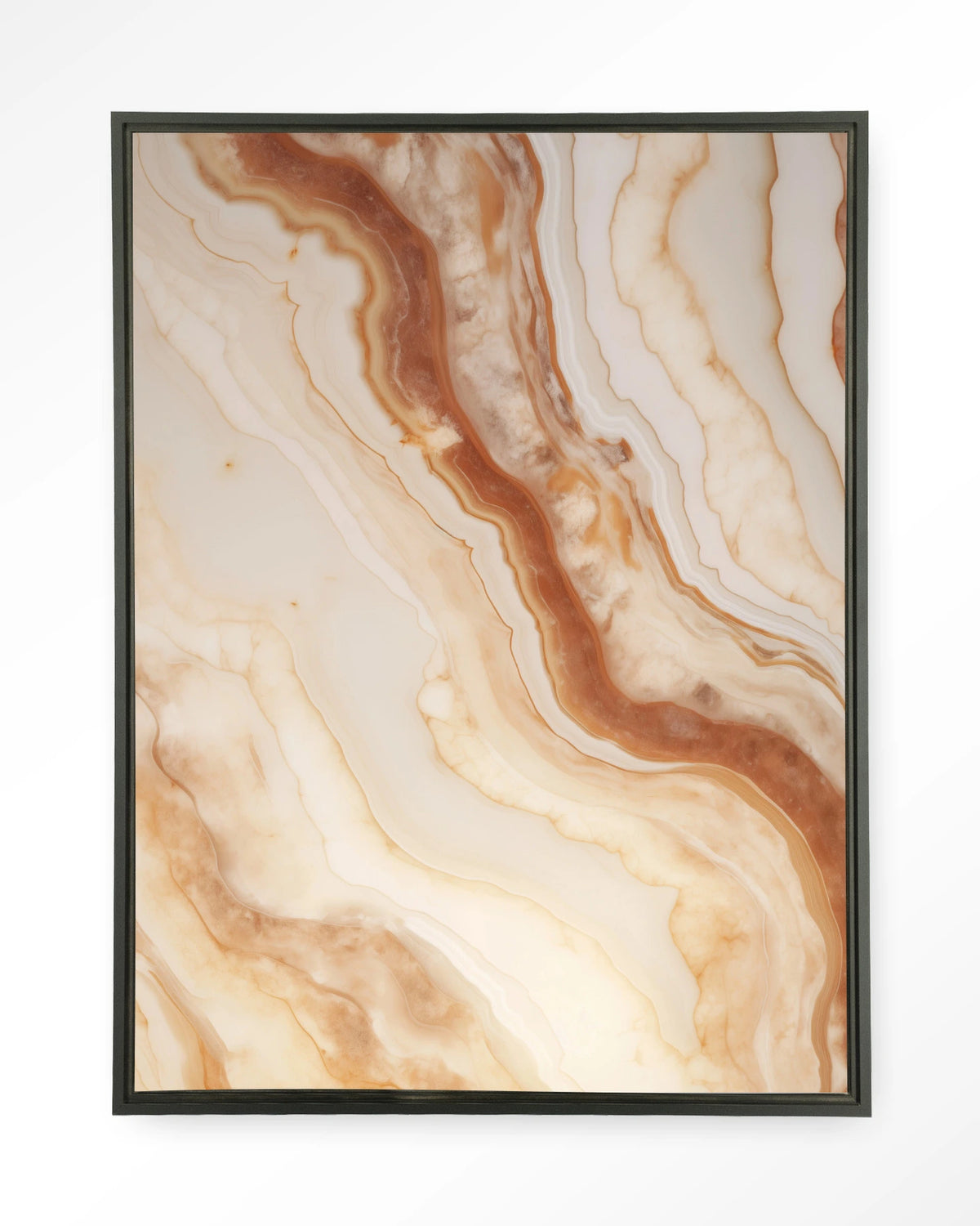 Marvelous Light – marmer in terracotta en crème – Wandkleed – Floating frame – zwart