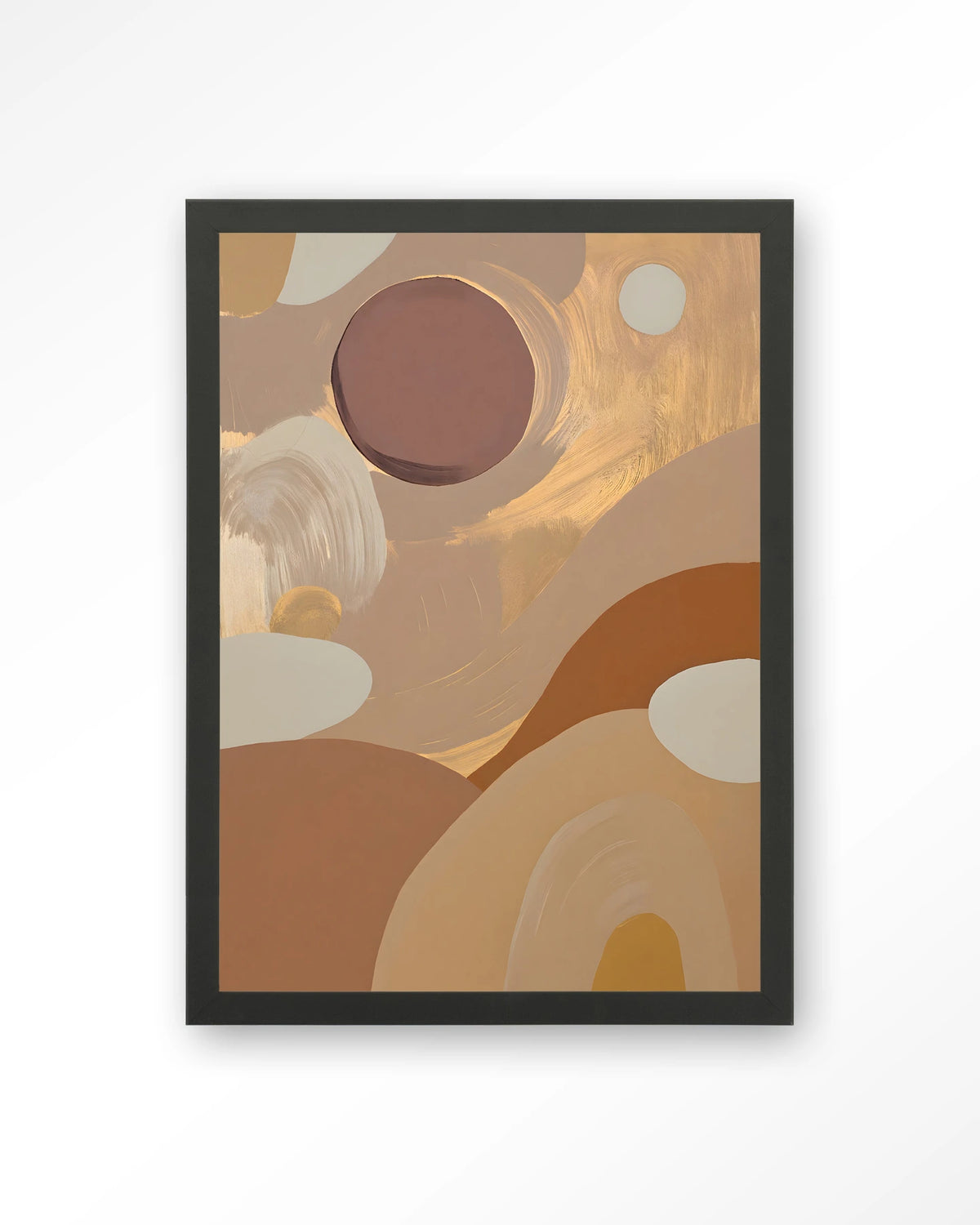 Dreamy Sunset – abstract in aardetinten – Art print – Hout zwart