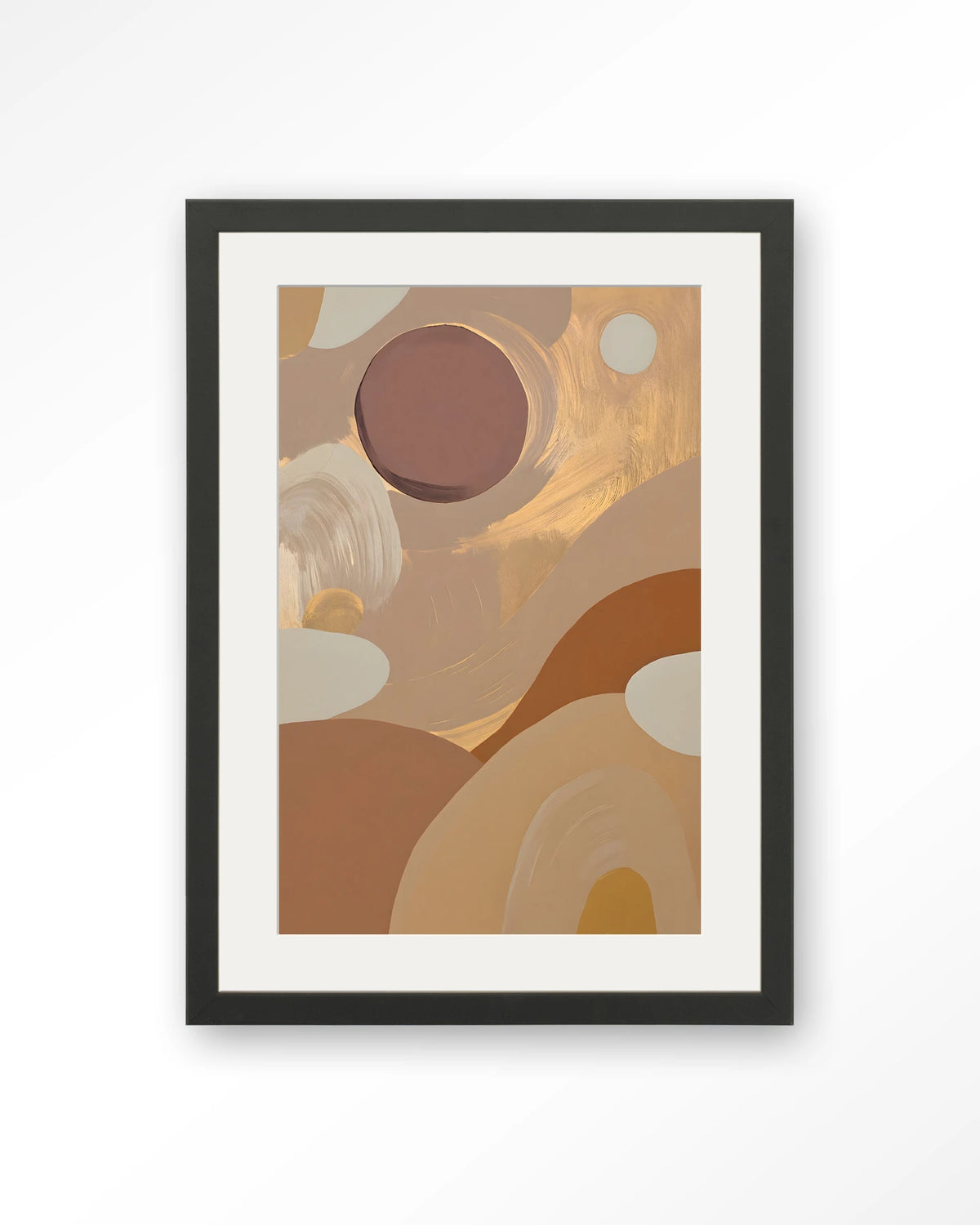 Dreamy Sunset – abstract in aardetinten – Art print – Hout zwart + passe-partout