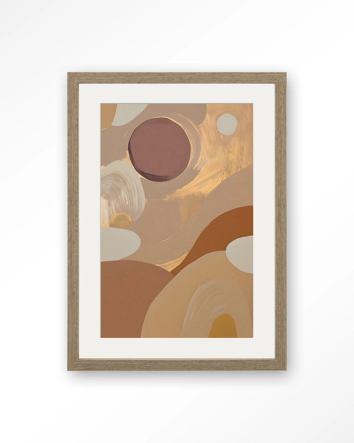 Dreamy Sunset – abstract in aardetinten – Art print – Hout bruin + passe-partout