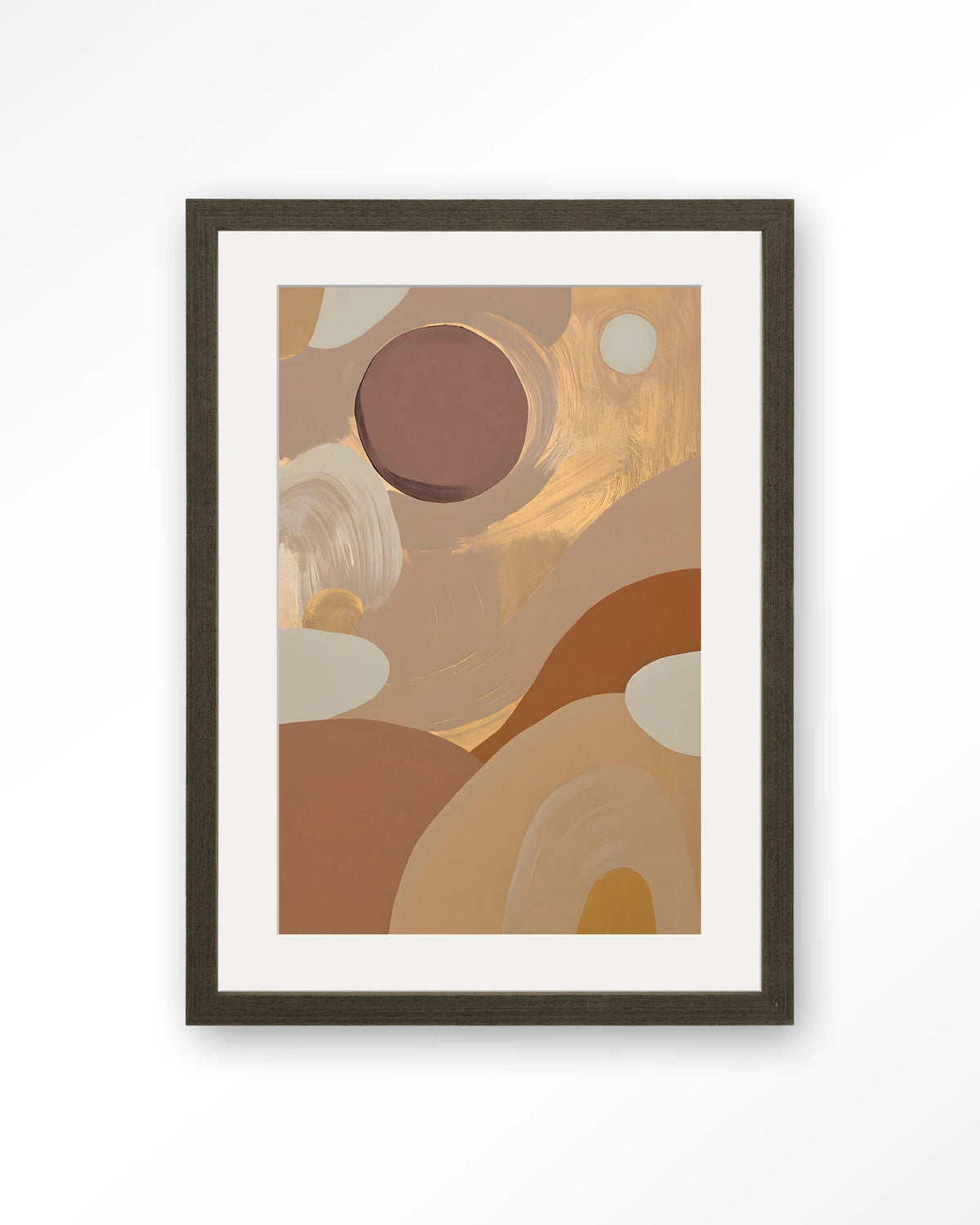 Dreamy Sunset – abstract in aardetinten – Art print – Hout donkerbruin + passe-partout