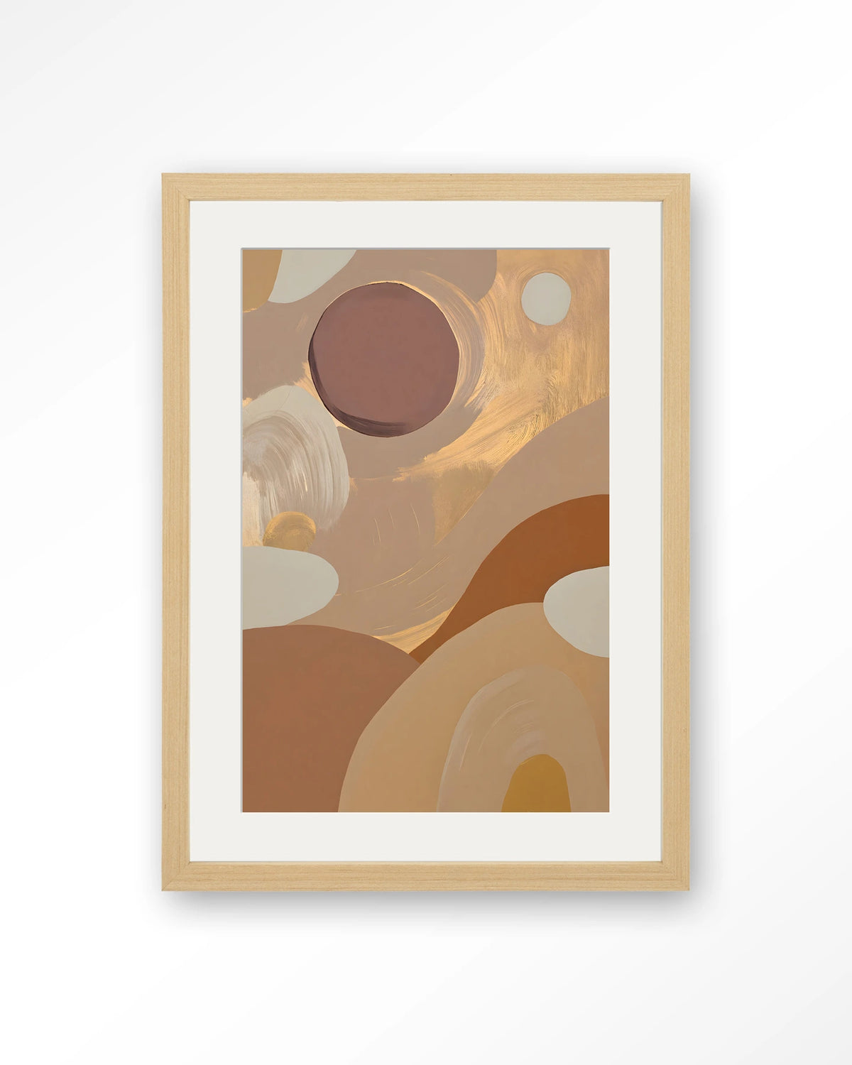 Dreamy Sunset – abstract in aardetinten – Art print – Hout naturel + passe-partout