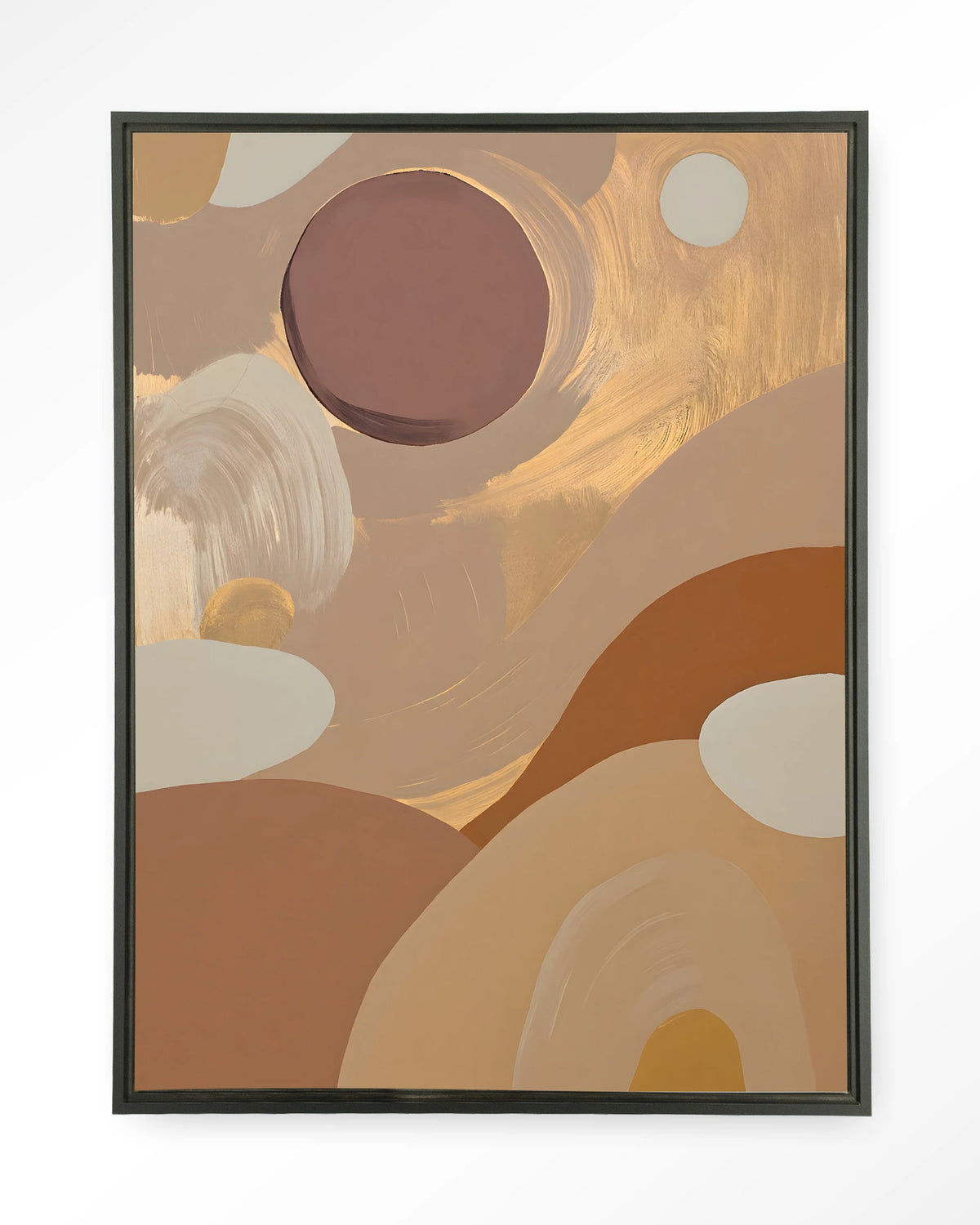 Dreamy Sunset – abstract in aardetinten – Wandkleed – Floating frame – zwart