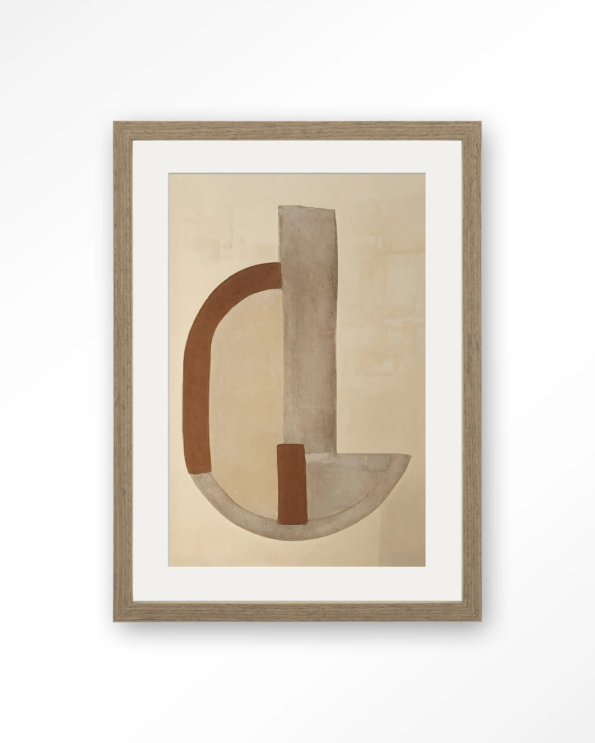 Balance Arc – abstracte boog in beige en bruin – Art print – Hout bruin + passe-partout
