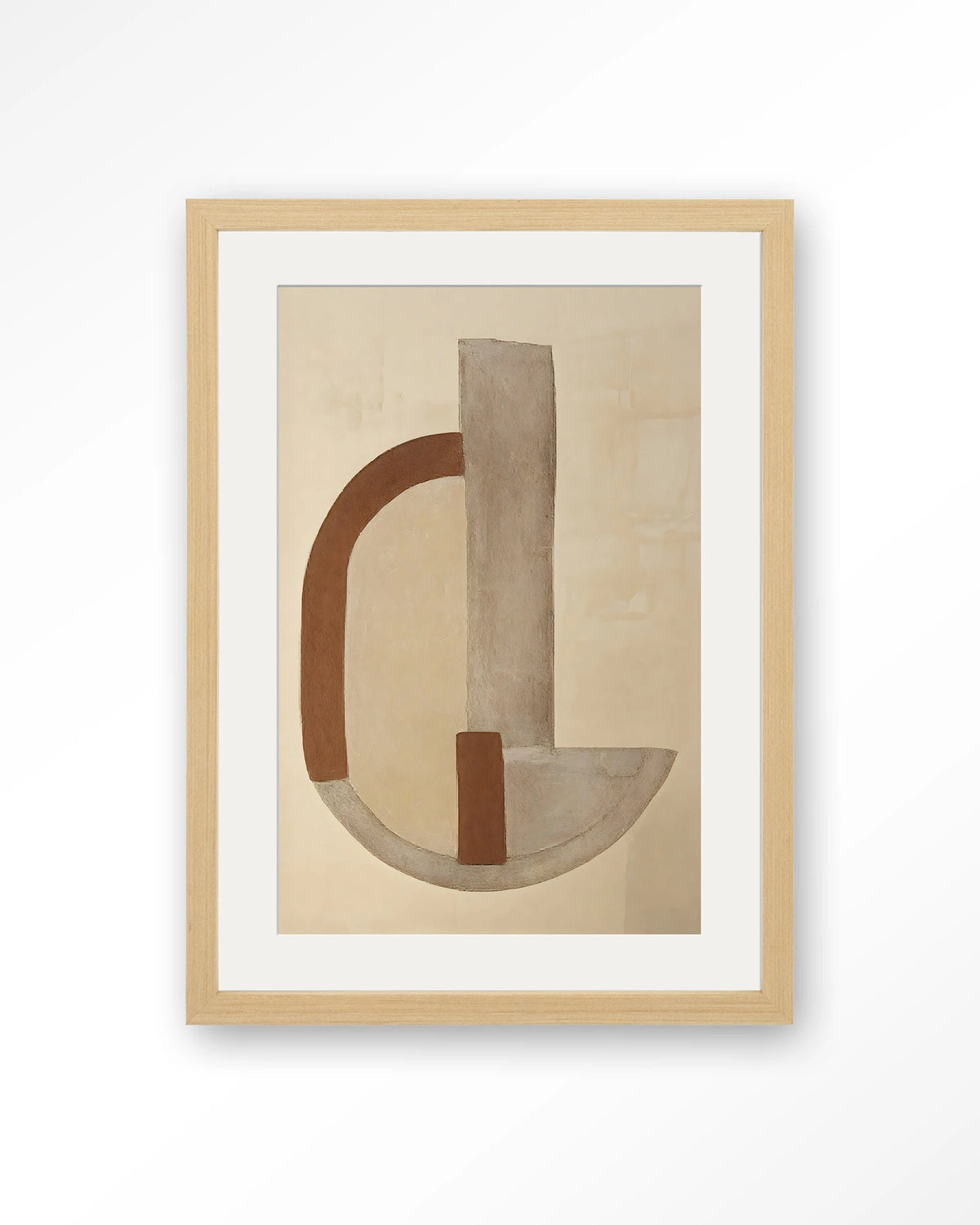 Balance Arc – abstracte boog in beige en bruin – Art print – Hout naturel + passe-partout