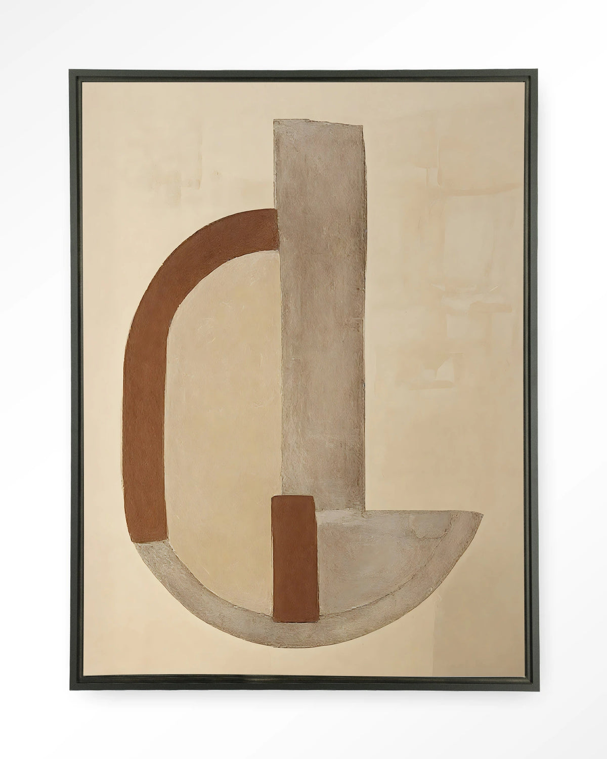 Balance Arc – abstracte boog in beige en bruin – Wandkleed – Floating frame – zwart