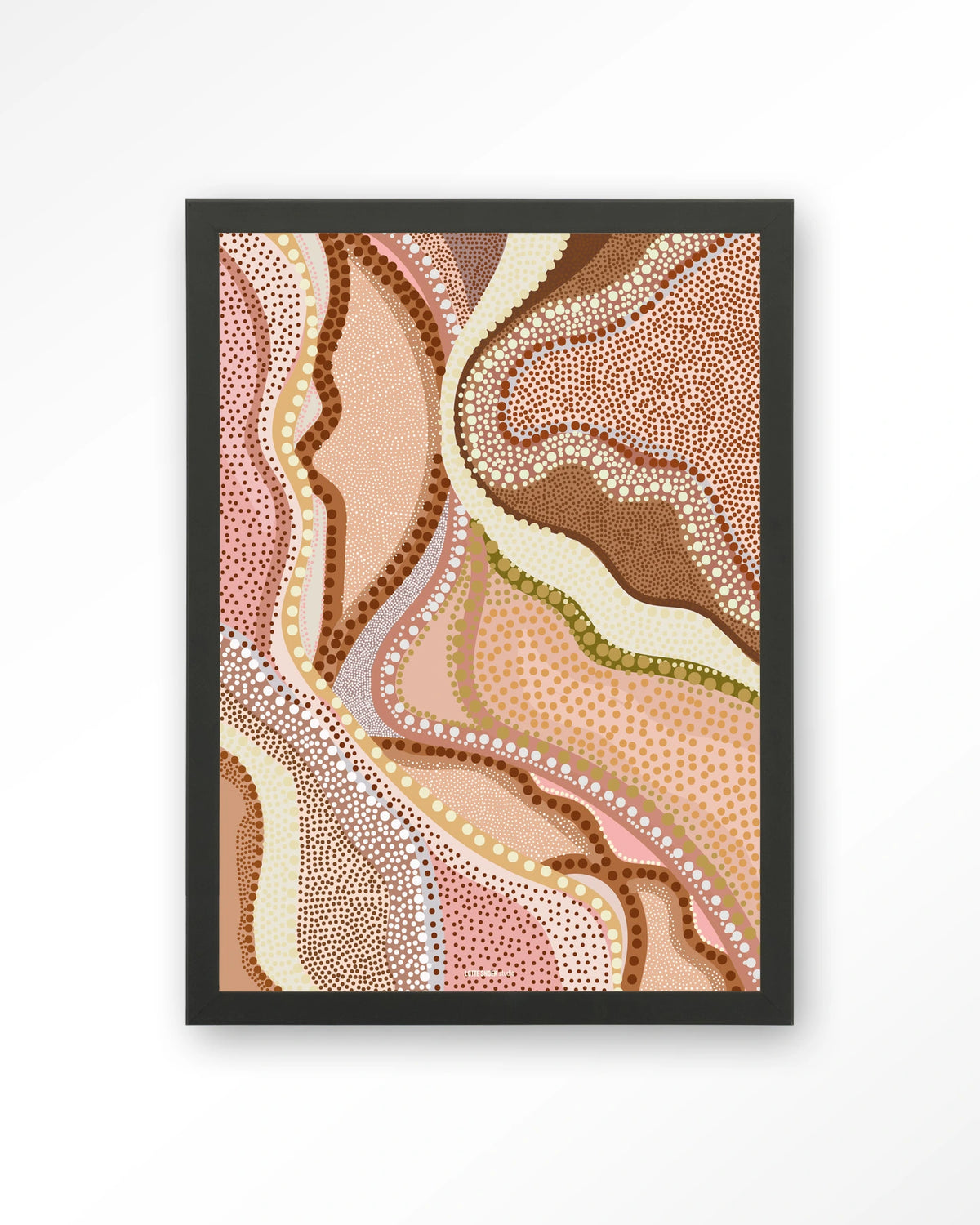 Vague – abstract met stippen in roze – Art print – Hout zwart
