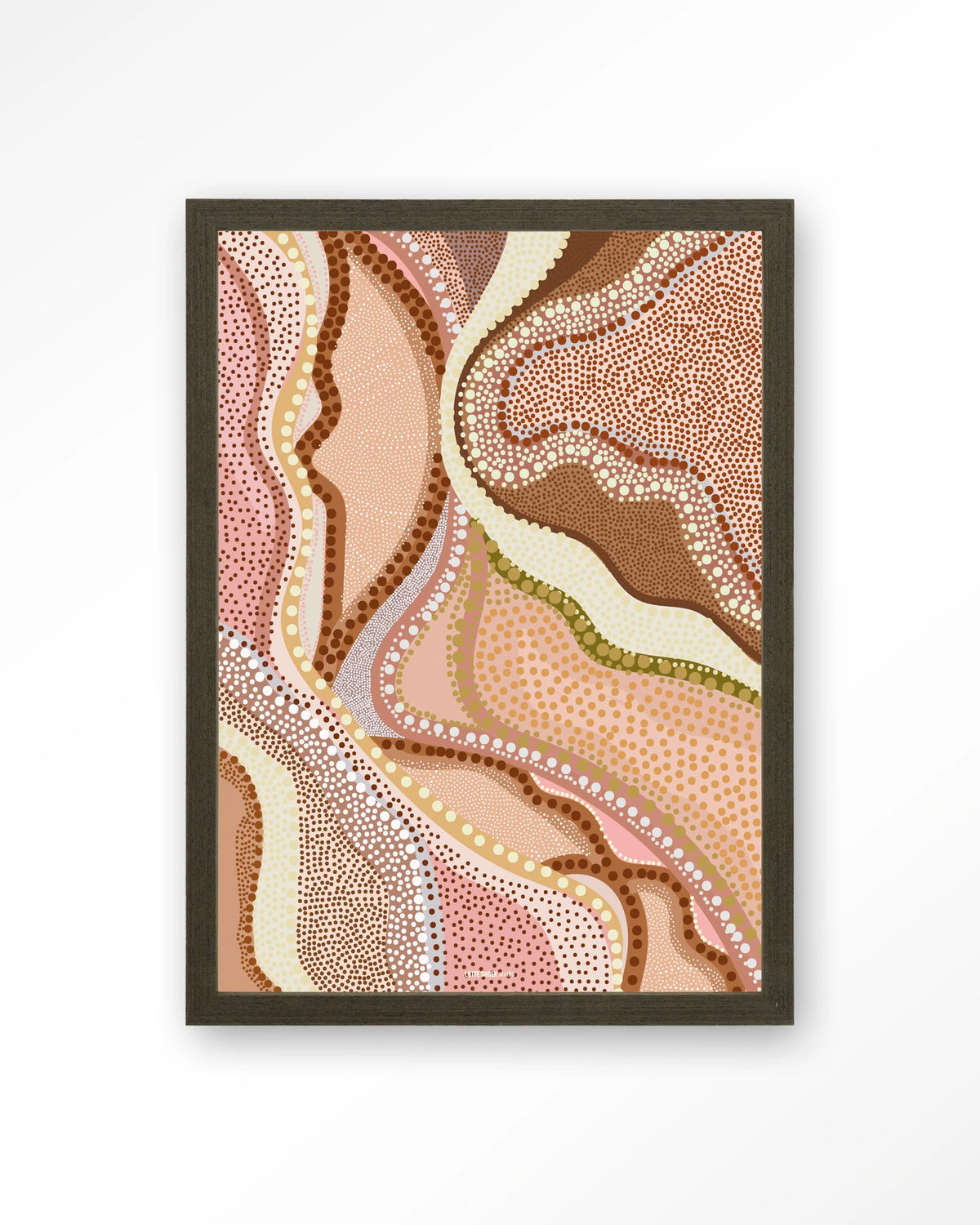 Vague – abstract met stippen in roze – Art print – Hout donkerbruin