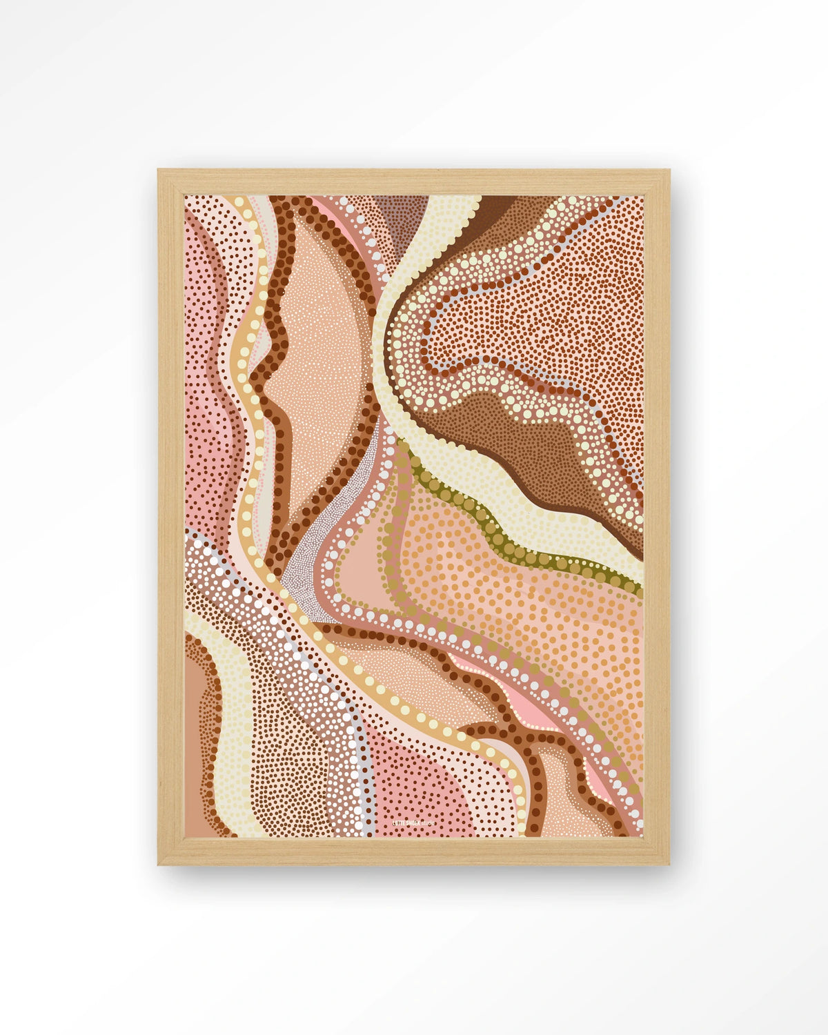 Vague – abstract met stippen in roze – Art print – Hout naturel
