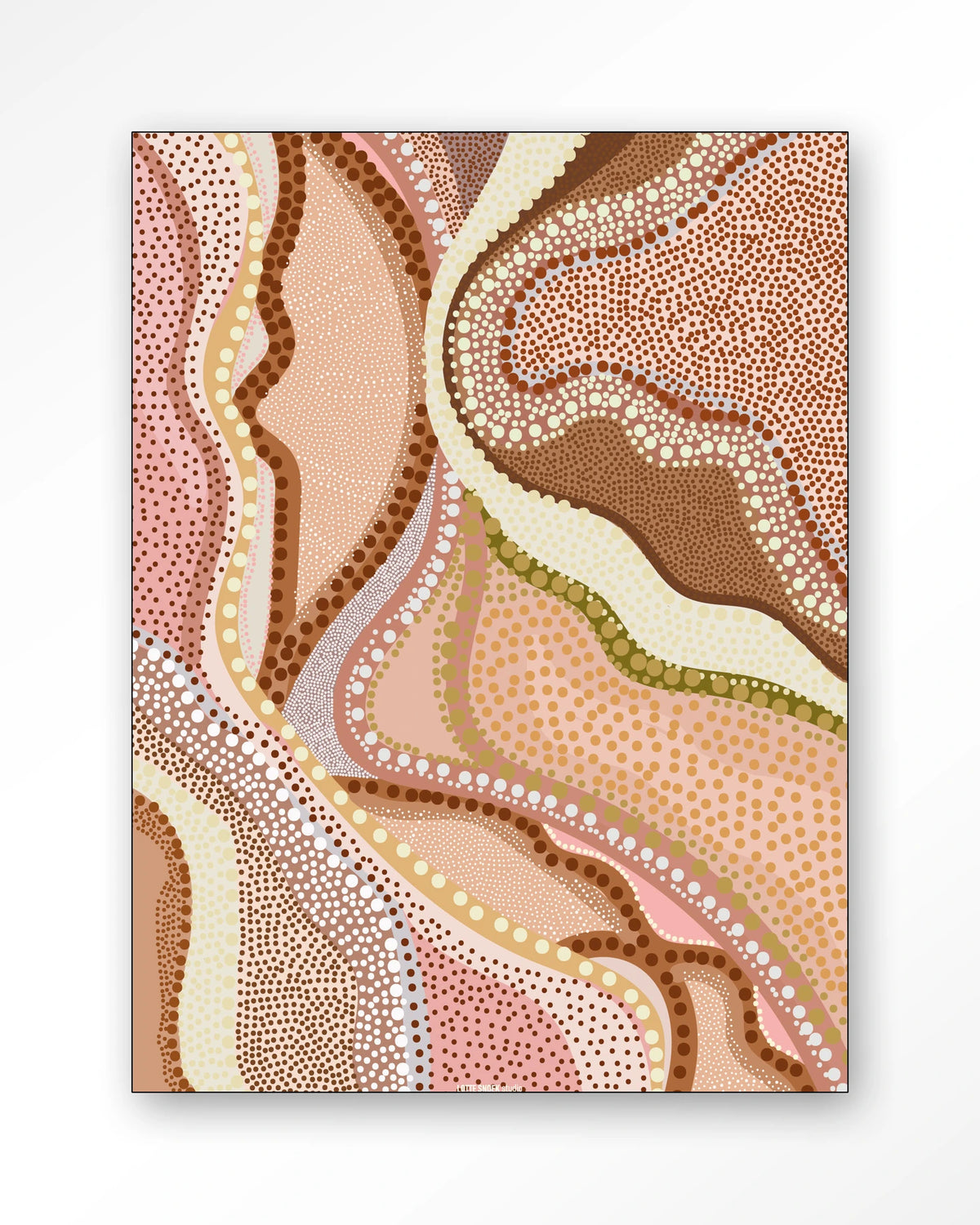 Vague – abstract met stippen in roze – Wandkleed – Frame – zwart