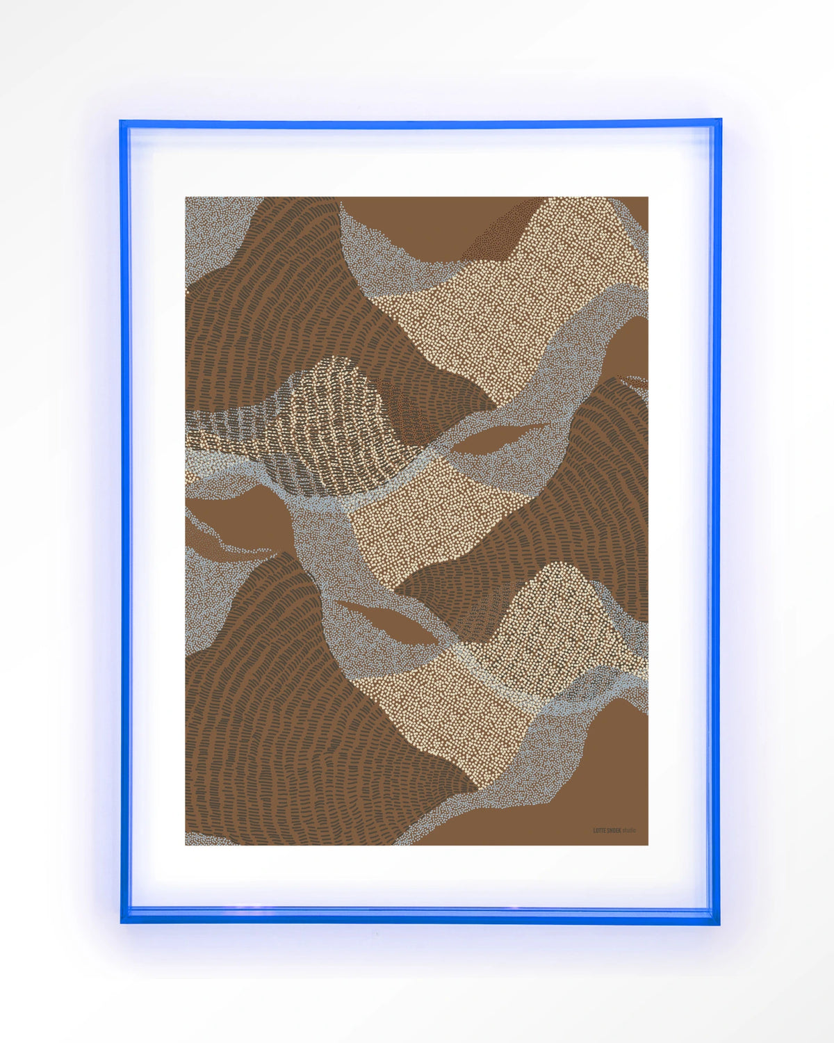 La Ondas 1 – abstract golven in bruin – Art print – Acryl lichtblauw