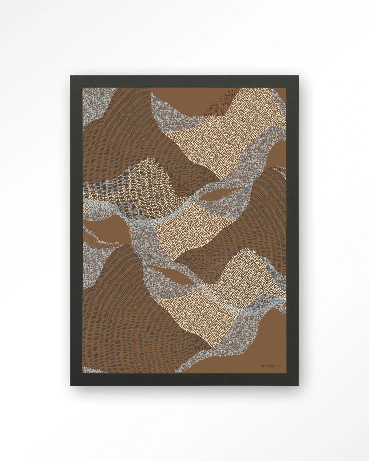 La Ondas 1 – abstract golven in bruin – Art print – Hout zwart