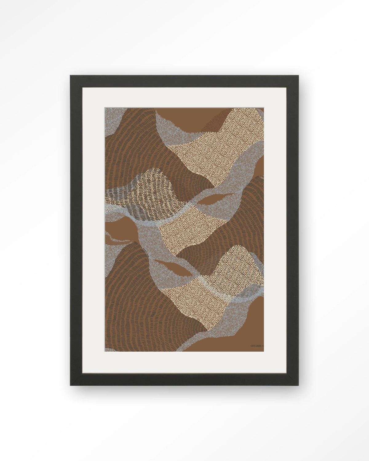 La Ondas 1 – abstract golven in bruin – Art print – Hout zwart + passe-partout