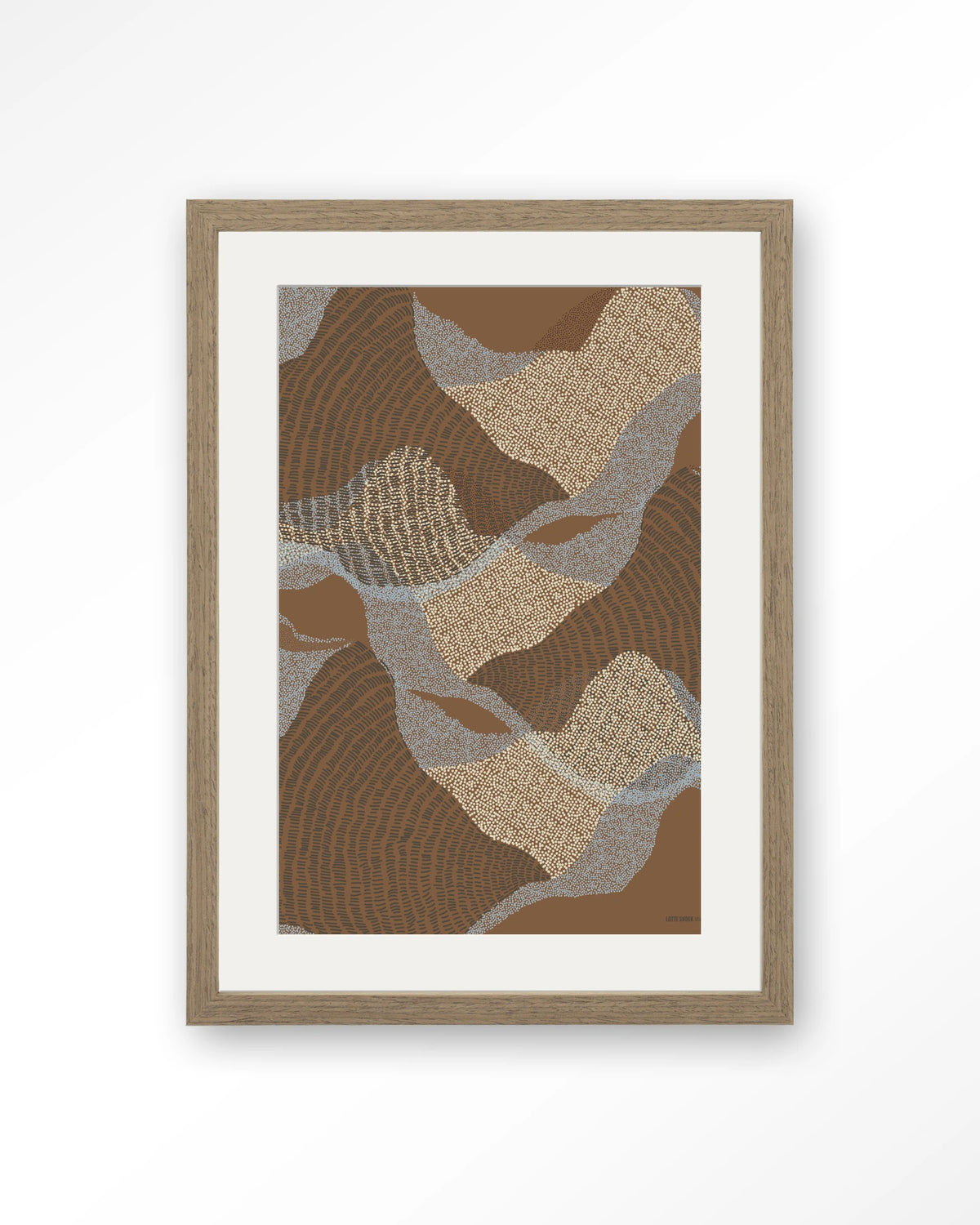 La Ondas 1 – abstract golven in bruin – Art print – Hout bruin + passe-partout
