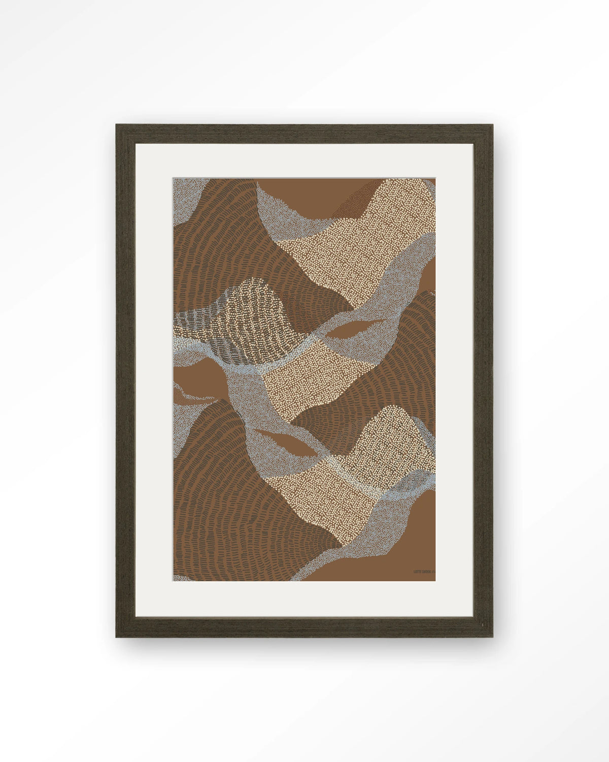 La Ondas 1 – abstract golven in bruin – Art print – Hout donkerbruin + passe-partout