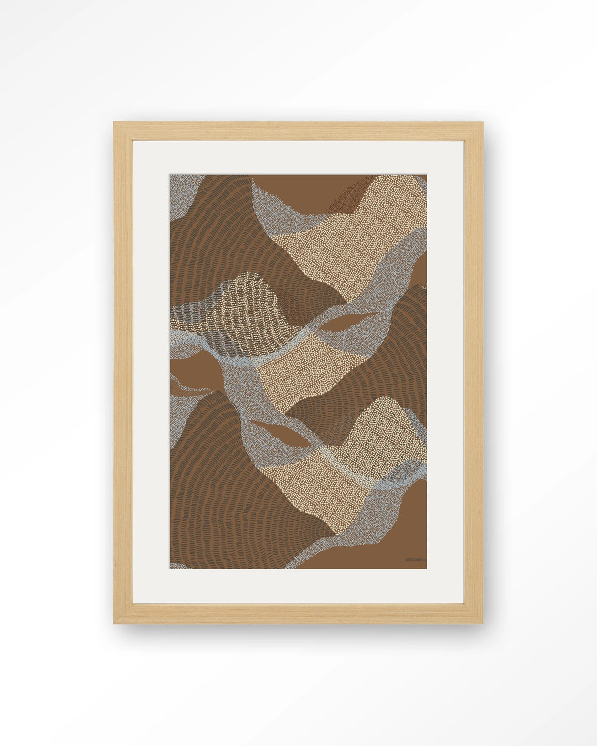 La Ondas 1 – abstract golven in bruin – Art print – Hout naturel + passe-partout