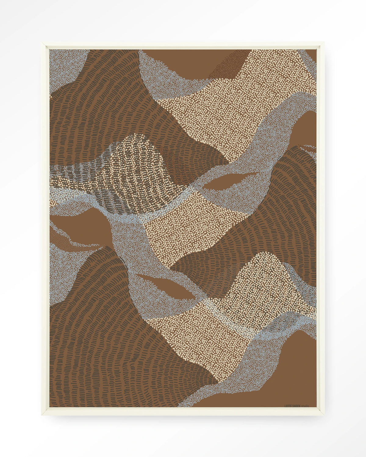 La Ondas 1 – abstract golven in bruin – Wandkleed – Floating frame – wit