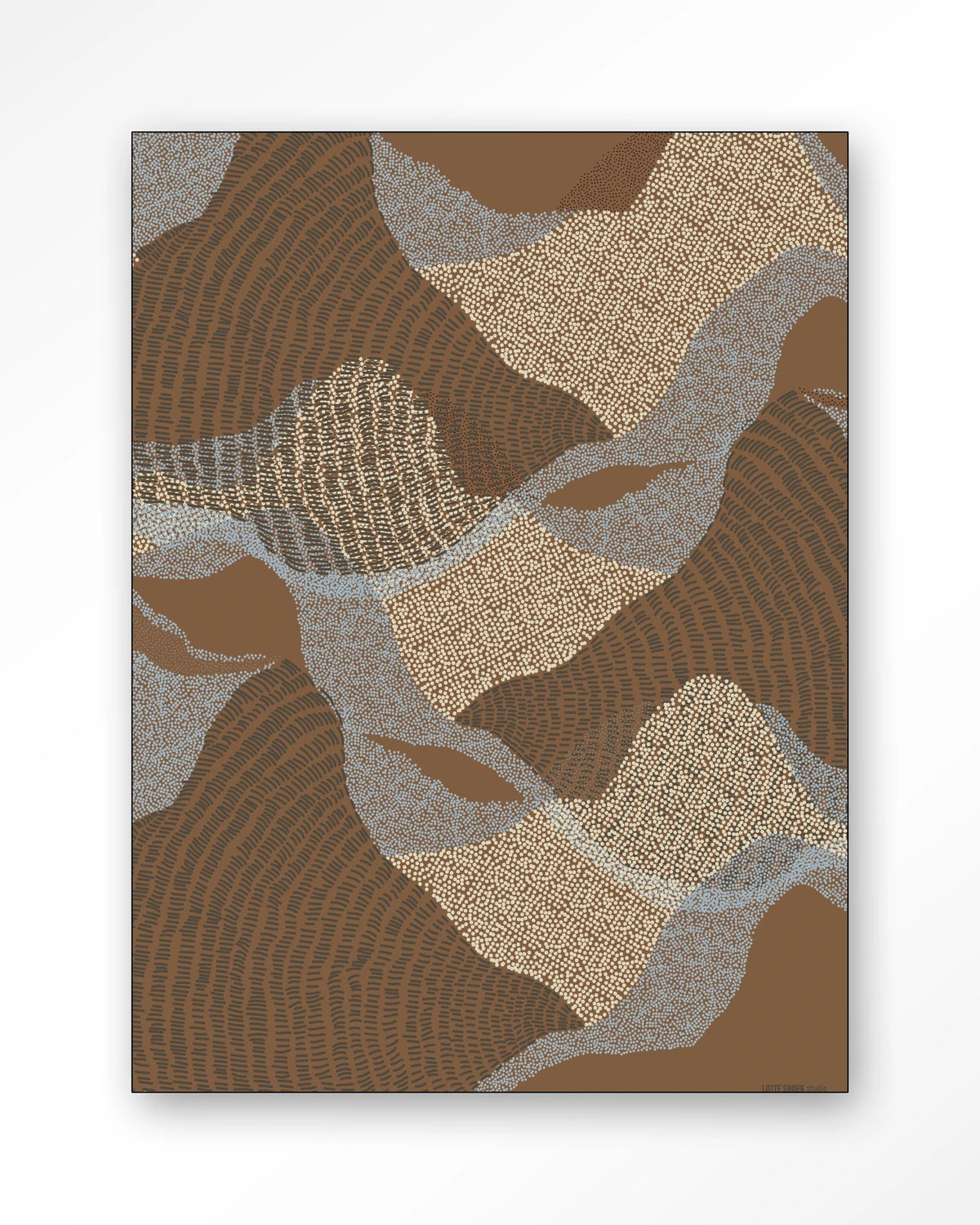 La Ondas 1 – abstract golven in bruin – Wandkleed – Frame – zwart