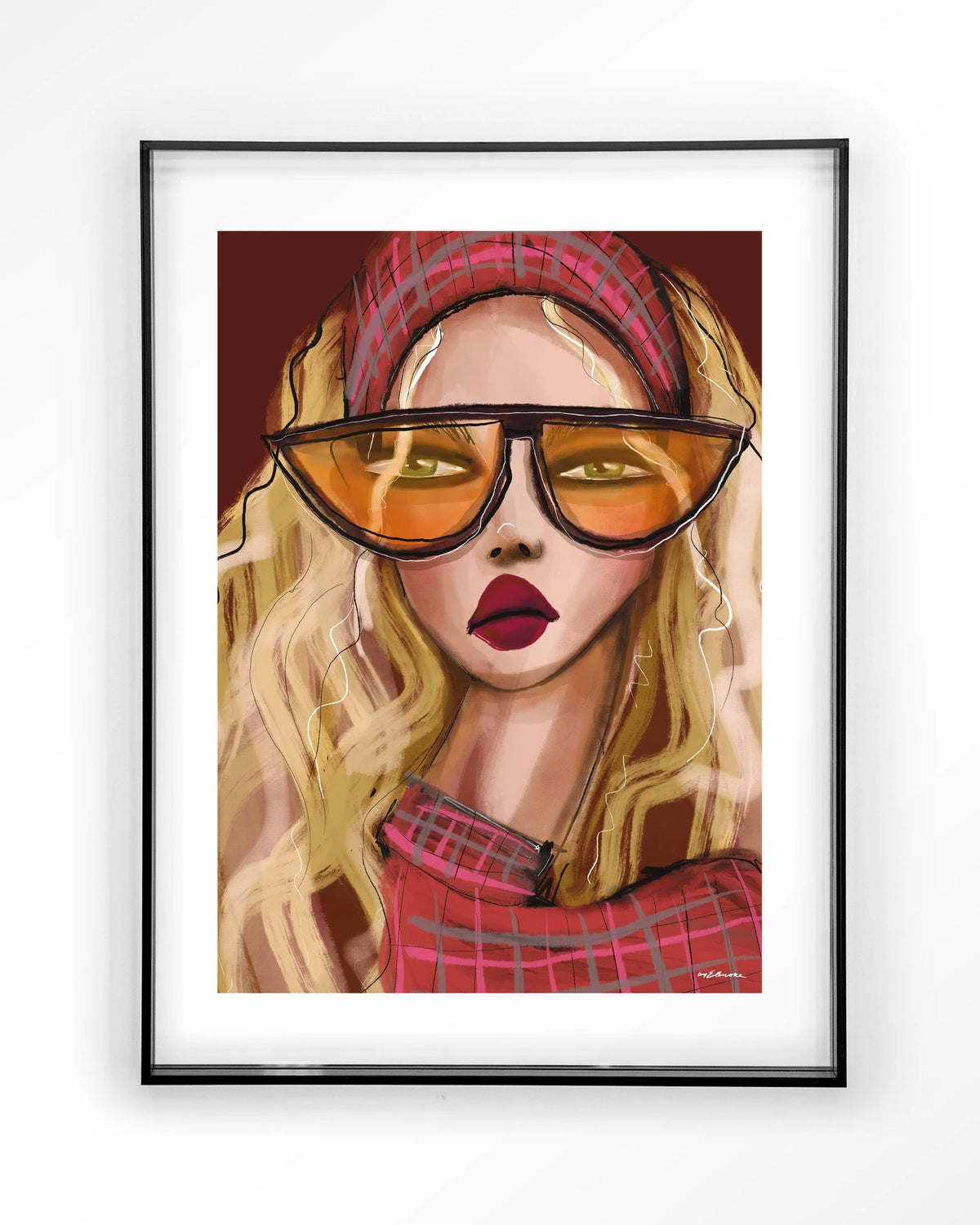 I'm a 90s girl – vrouw met oranje zonnebril – Art print – Acryl zwart