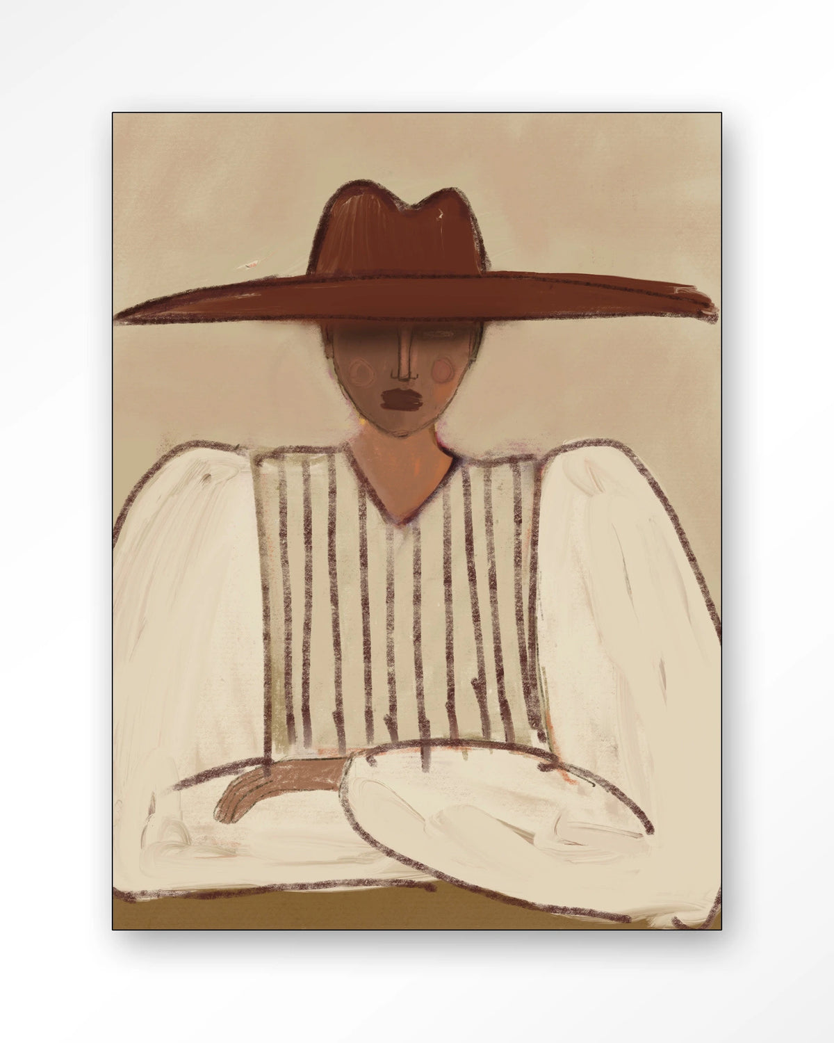 Sunhat – vrouw met grote rode hoed – Wandkleed – Frame – zwart