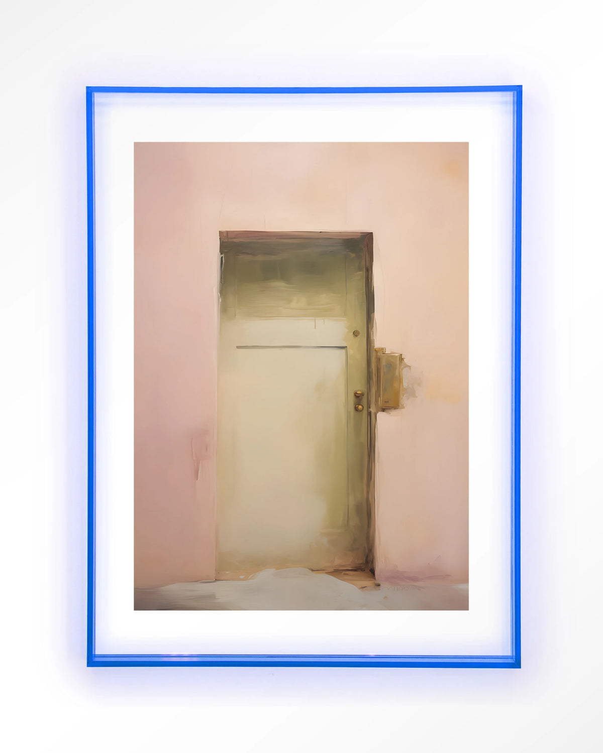 Pink Door – roze muur met deur – Art print – Acryl lichtblauw