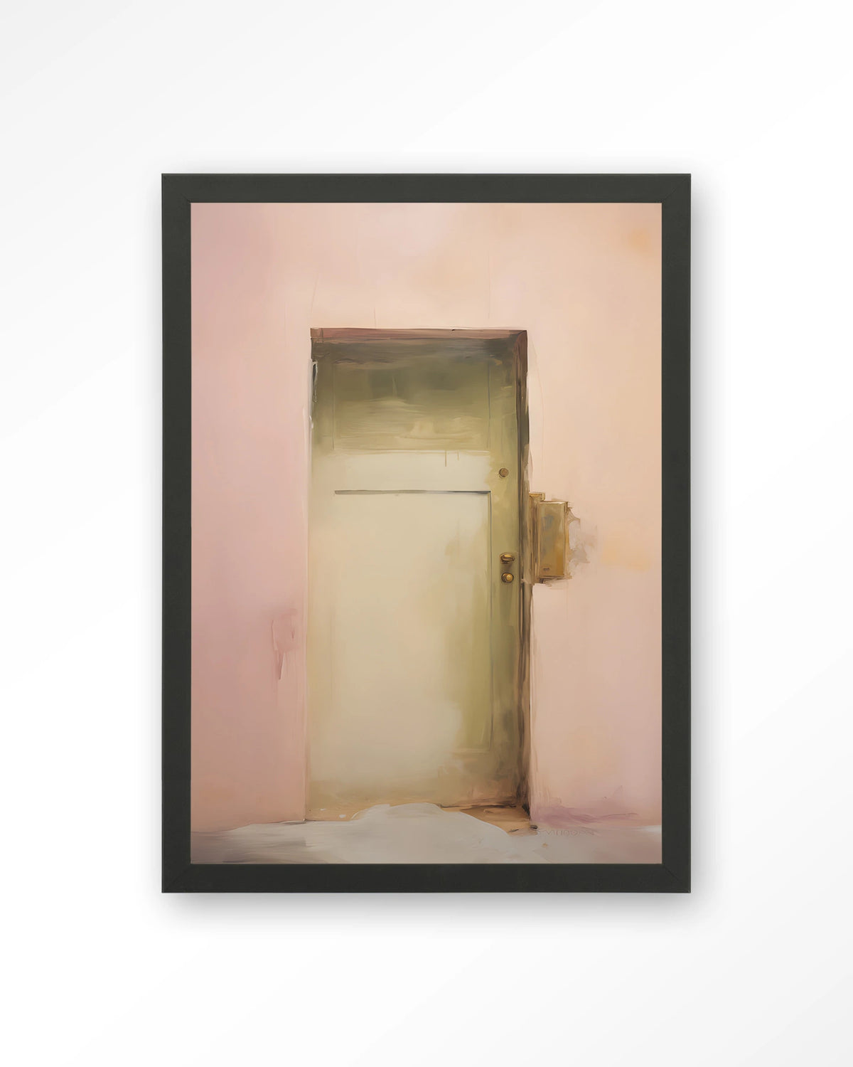 Pink Door – roze muur met deur – Art print – Hout zwart