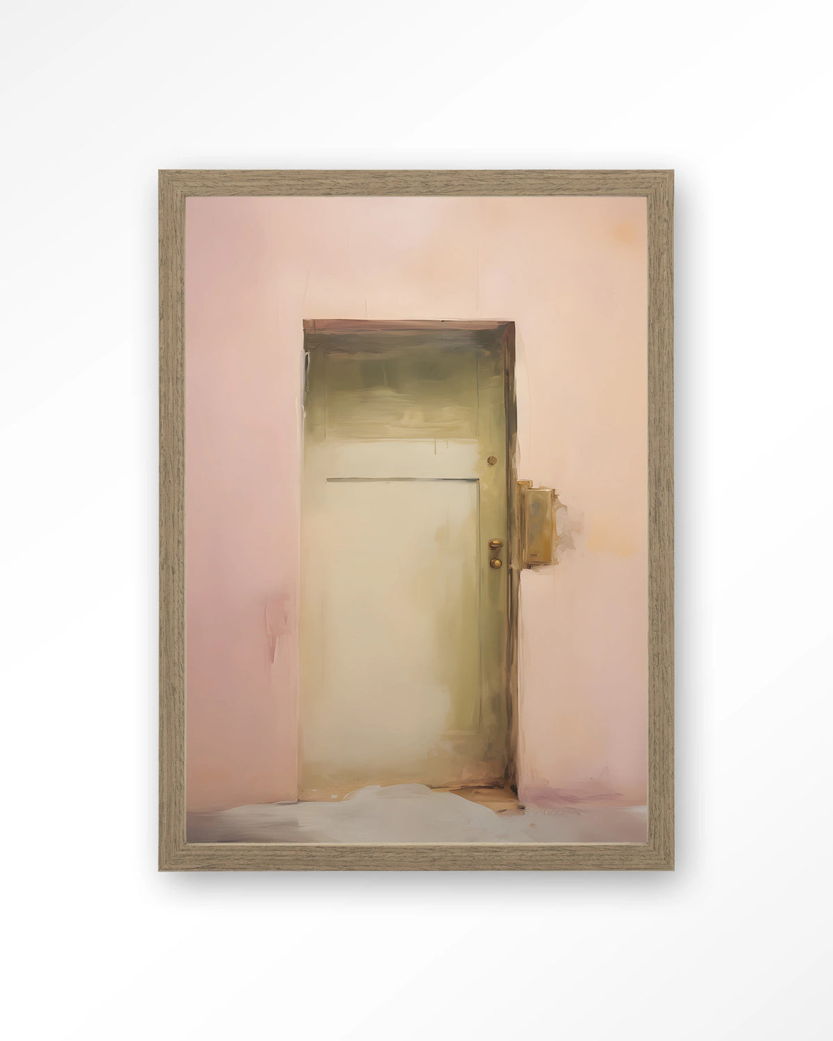 Pink Door – roze muur met deur – Art print – Hout bruin