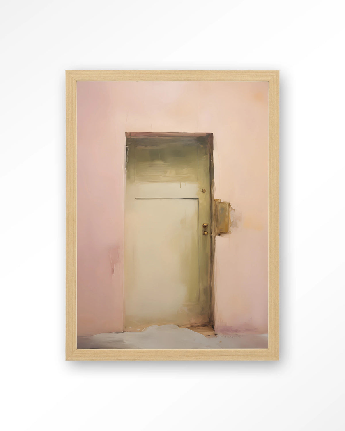 Pink Door – roze muur met deur – Art print – Hout naturel
