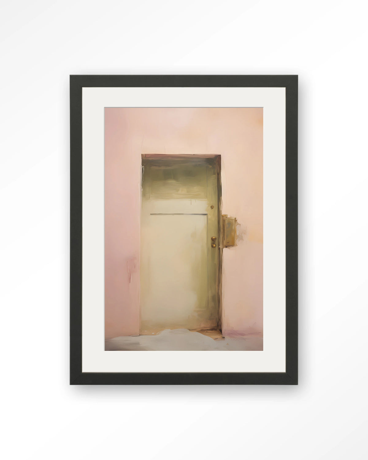 Pink Door – roze muur met deur – Art print – Hout zwart + passe-partout