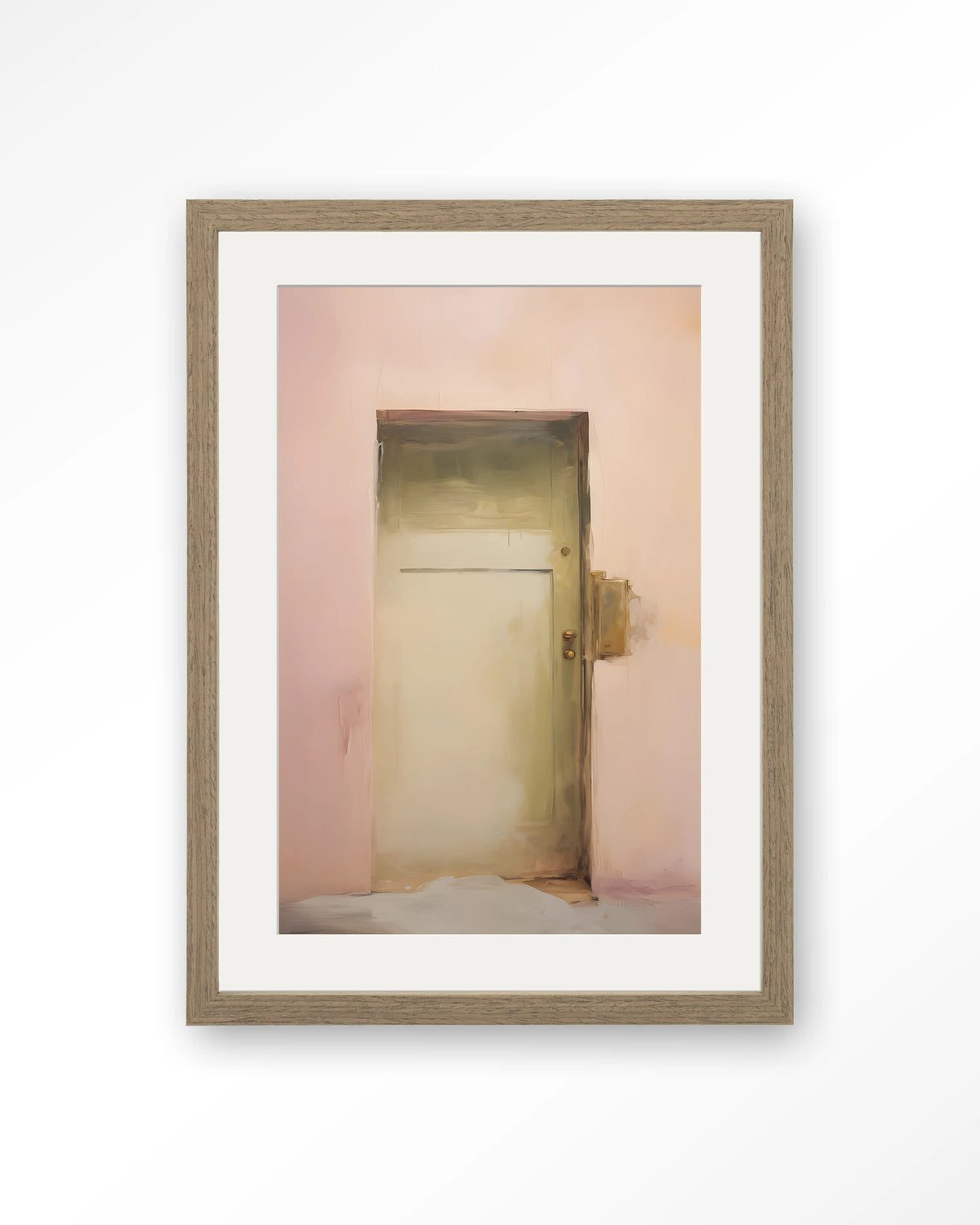 Pink Door – roze muur met deur – Art print – Hout bruin + passe-partout