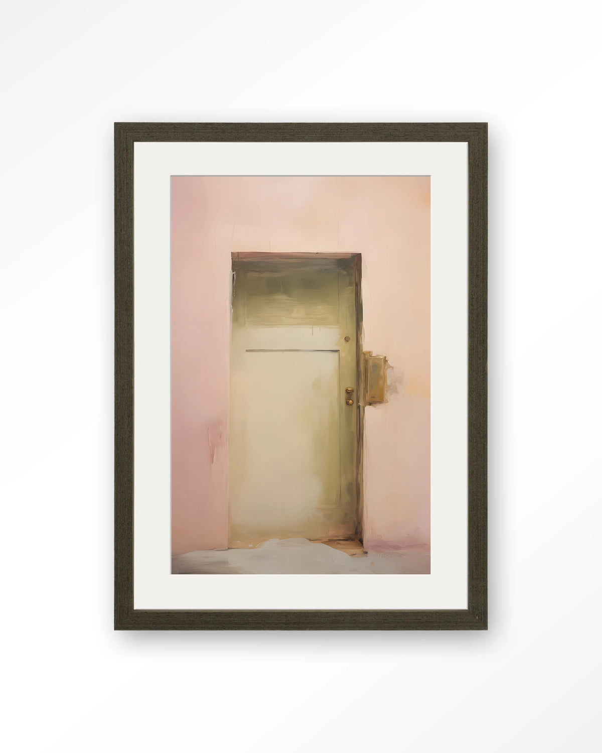 Pink Door – roze muur met deur – Art print – Hout donkerbruin + passe-partout