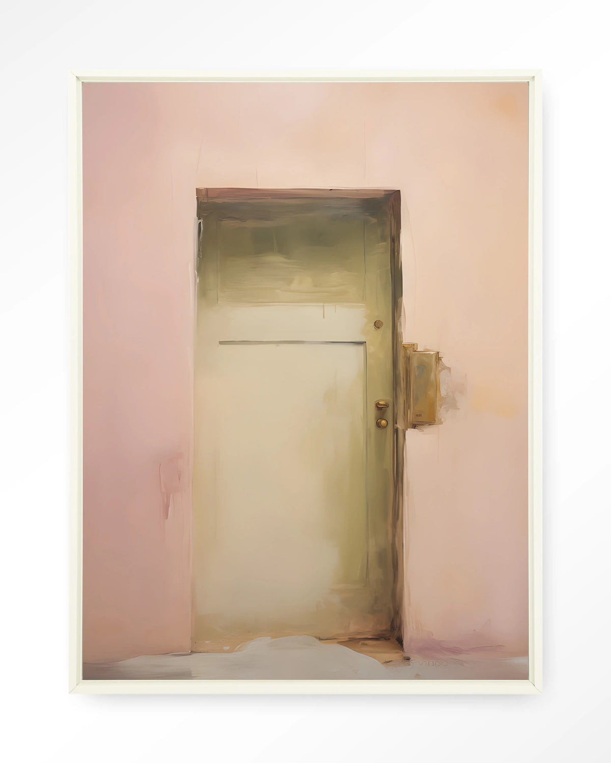 Pink Door – roze muur met deur – Wandkleed – Floating frame – wit