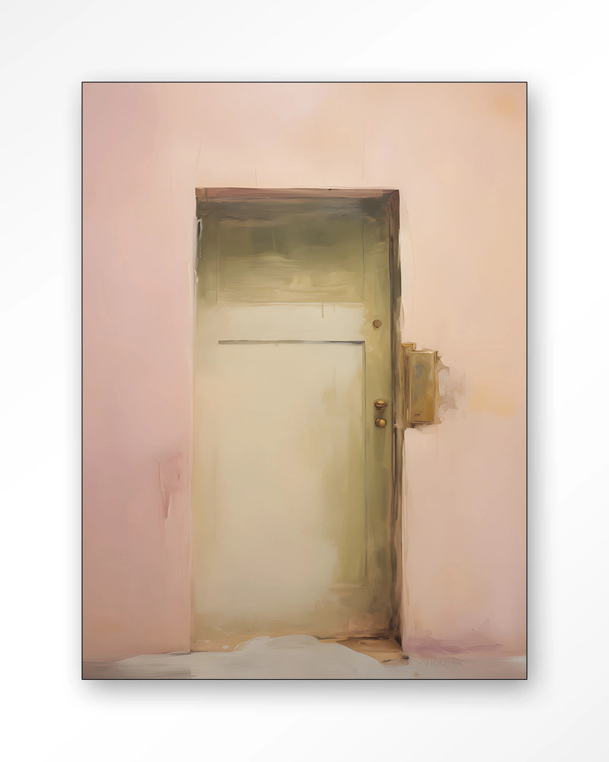 Pink Door – roze muur met deur – Wandkleed – Frame – zwart