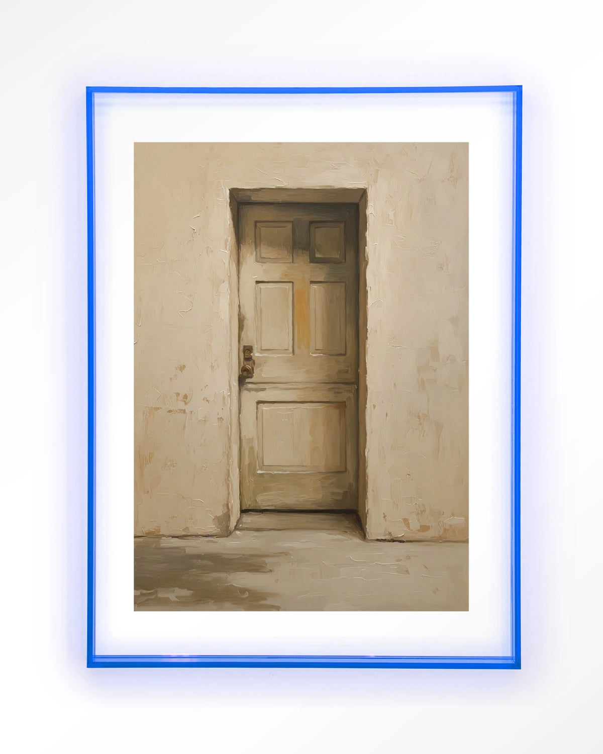 Beige Door – beige deur in muur – Art print – Acryl lichtblauw
