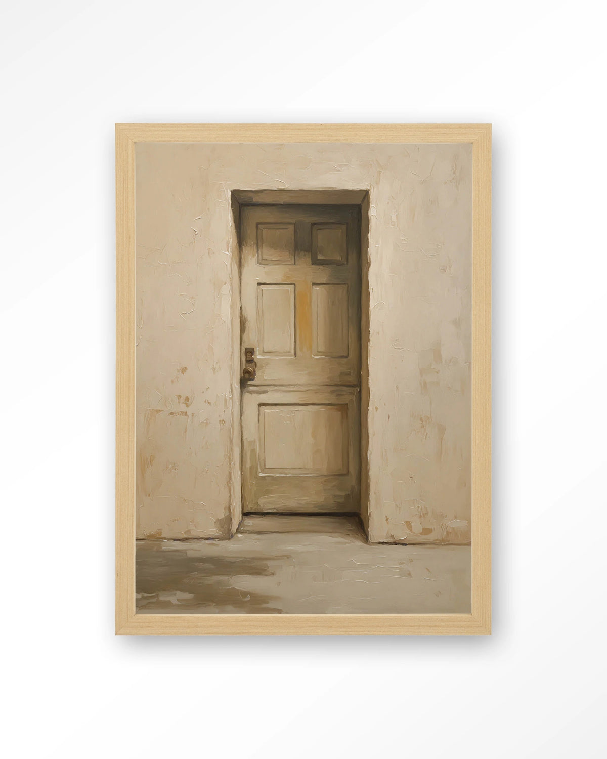 Beige Door – beige deur in muur – Art print – Hout naturel