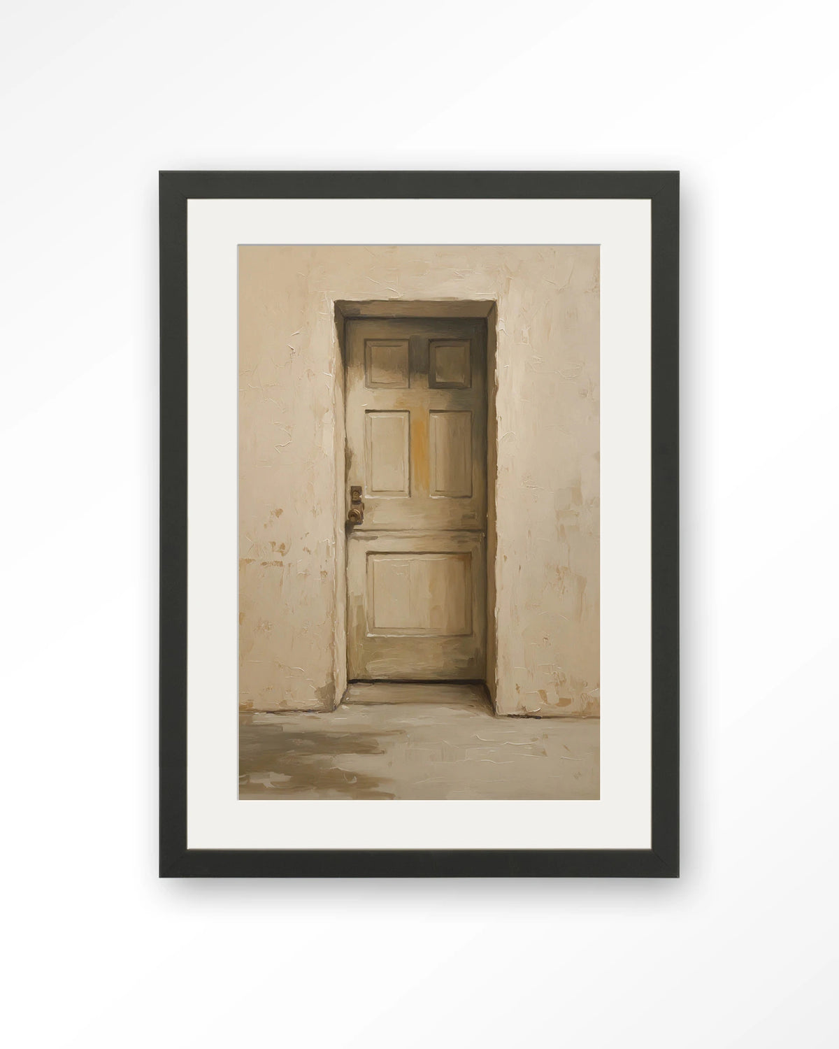 Beige Door – beige deur in muur – Art print – Hout zwart + passe-partout