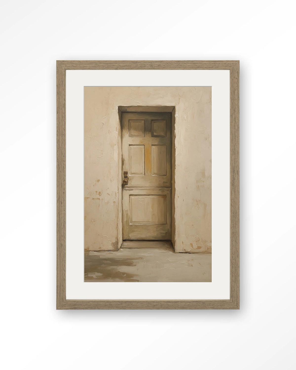 Beige Door – beige deur in muur – Art print – Hout bruin + passe-partout