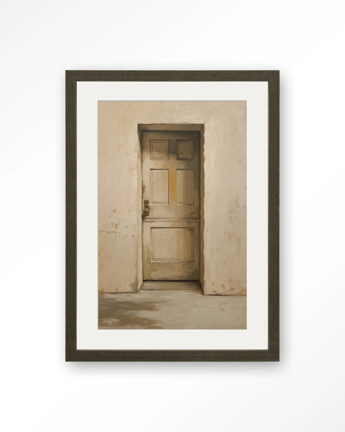 Beige Door – beige deur in muur – Art print – Hout donkerbruin + passe-partout