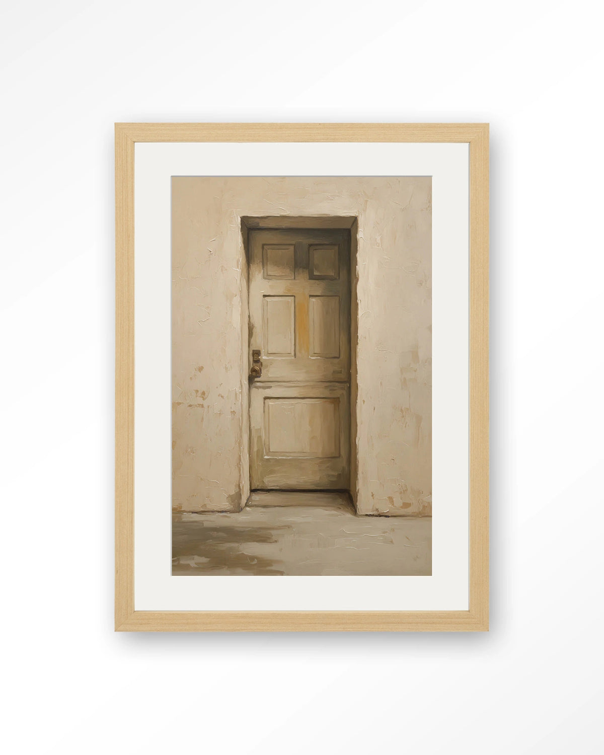 Beige Door – beige deur in muur – Art print – Hout naturel + passe-partout