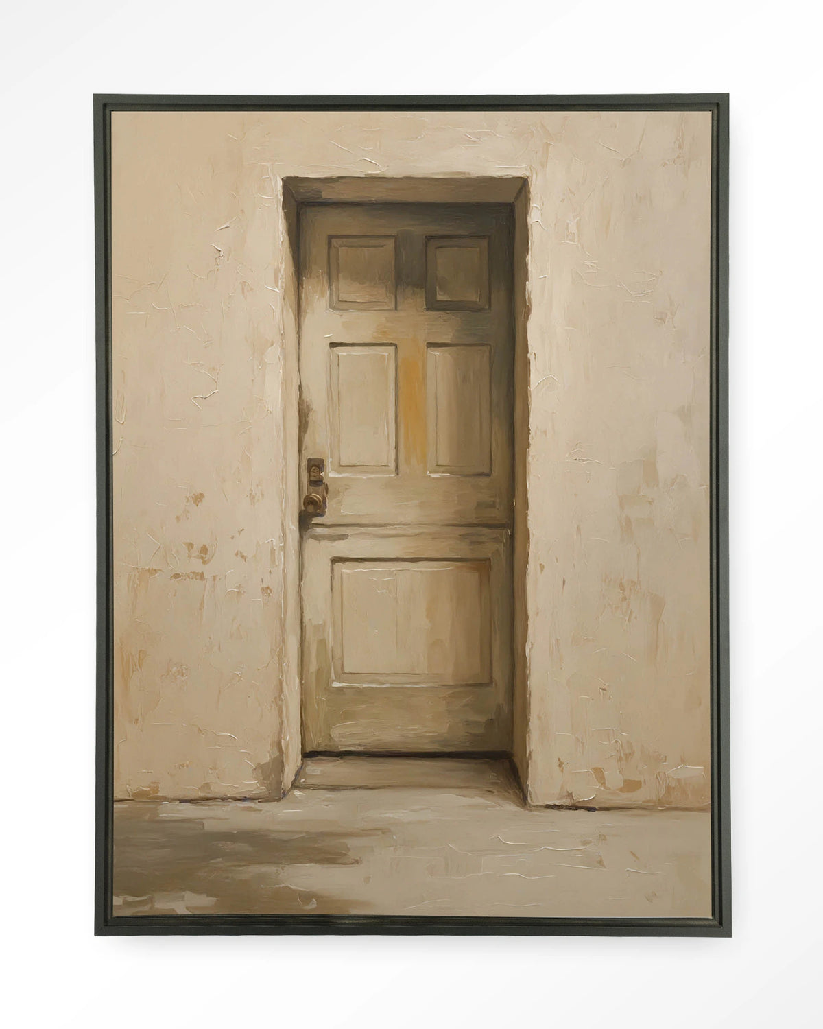 Beige Door – beige deur in muur – Wandkleed – Floating frame – zwart