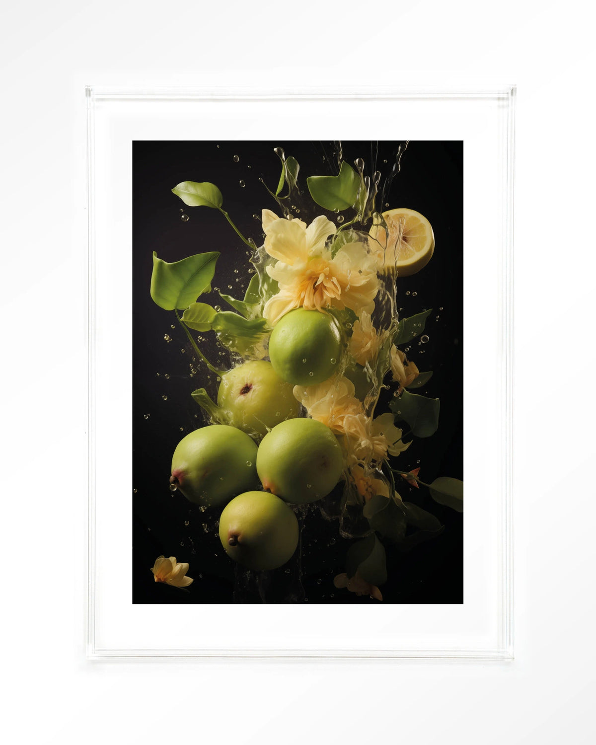 Green Fruit Explosion – groen fruit met bloemen – Art print – Acryl doorzichtig