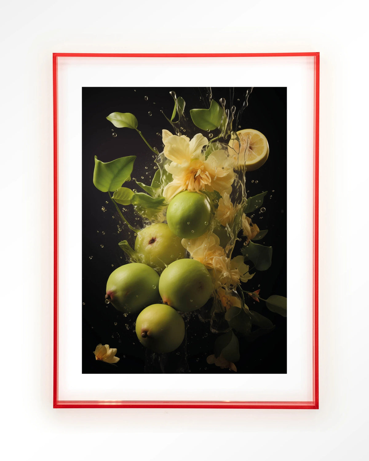 Green Fruit Explosion – groen fruit met bloemen – Art print – Acryl roze