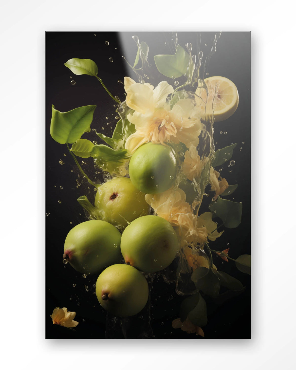 Green Fruit Explosion – groen fruit met bloemen – Glas – Blinde montage