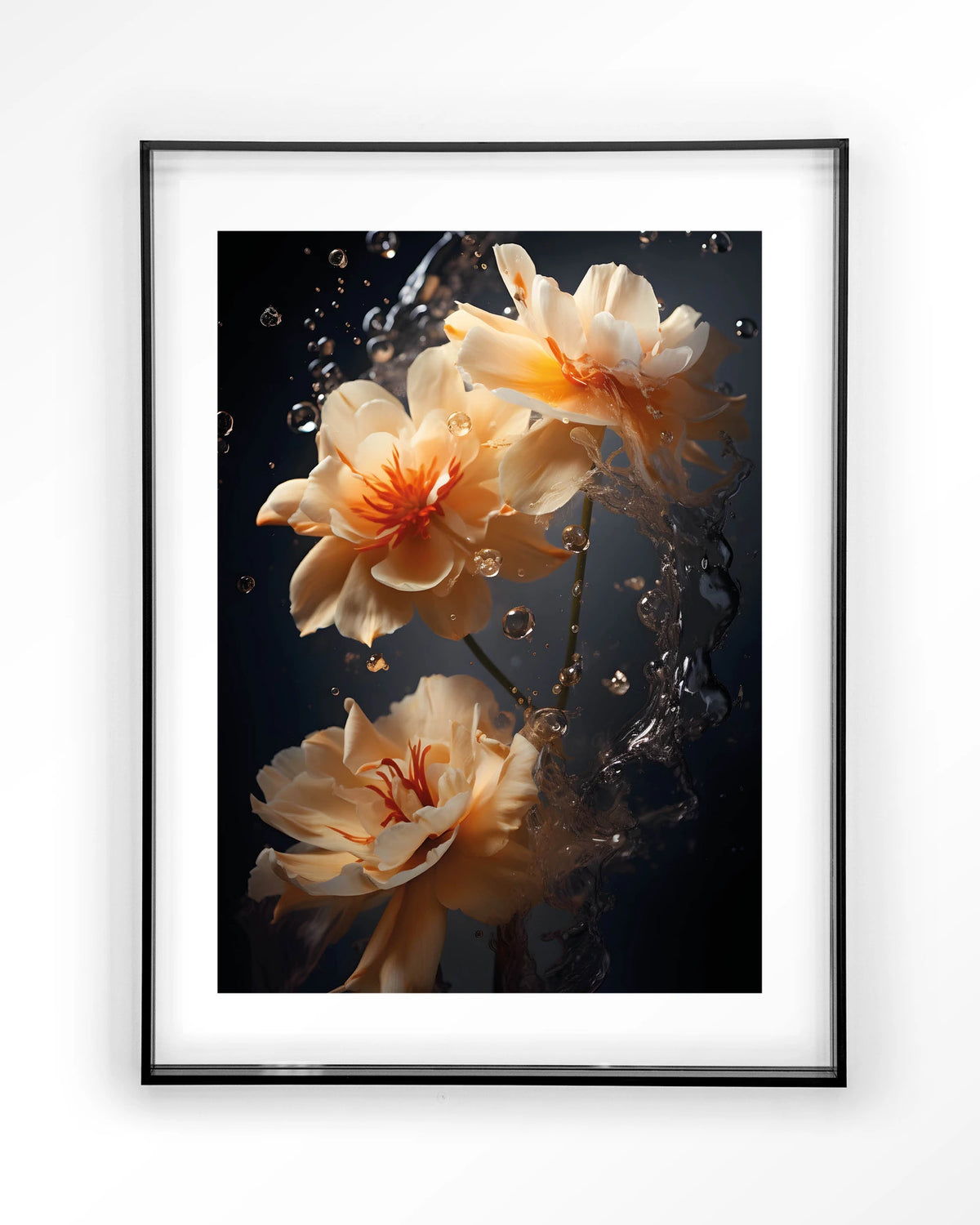 Waterflower Dark – bloemen in water op donkere achtergrond – Art print – Acryl zwart