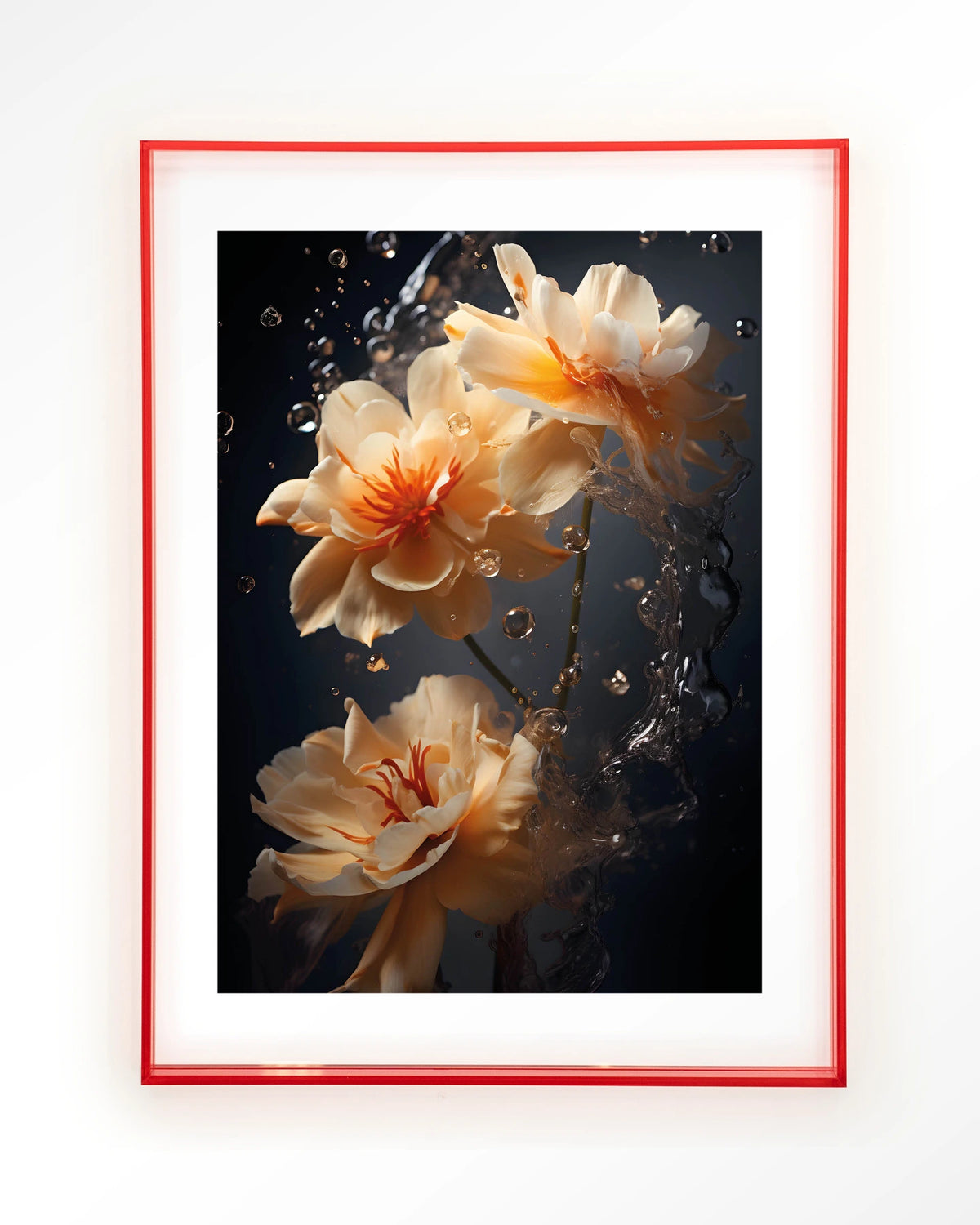 Waterflower Dark – bloemen in water op donkere achtergrond – Art print – Acryl roze