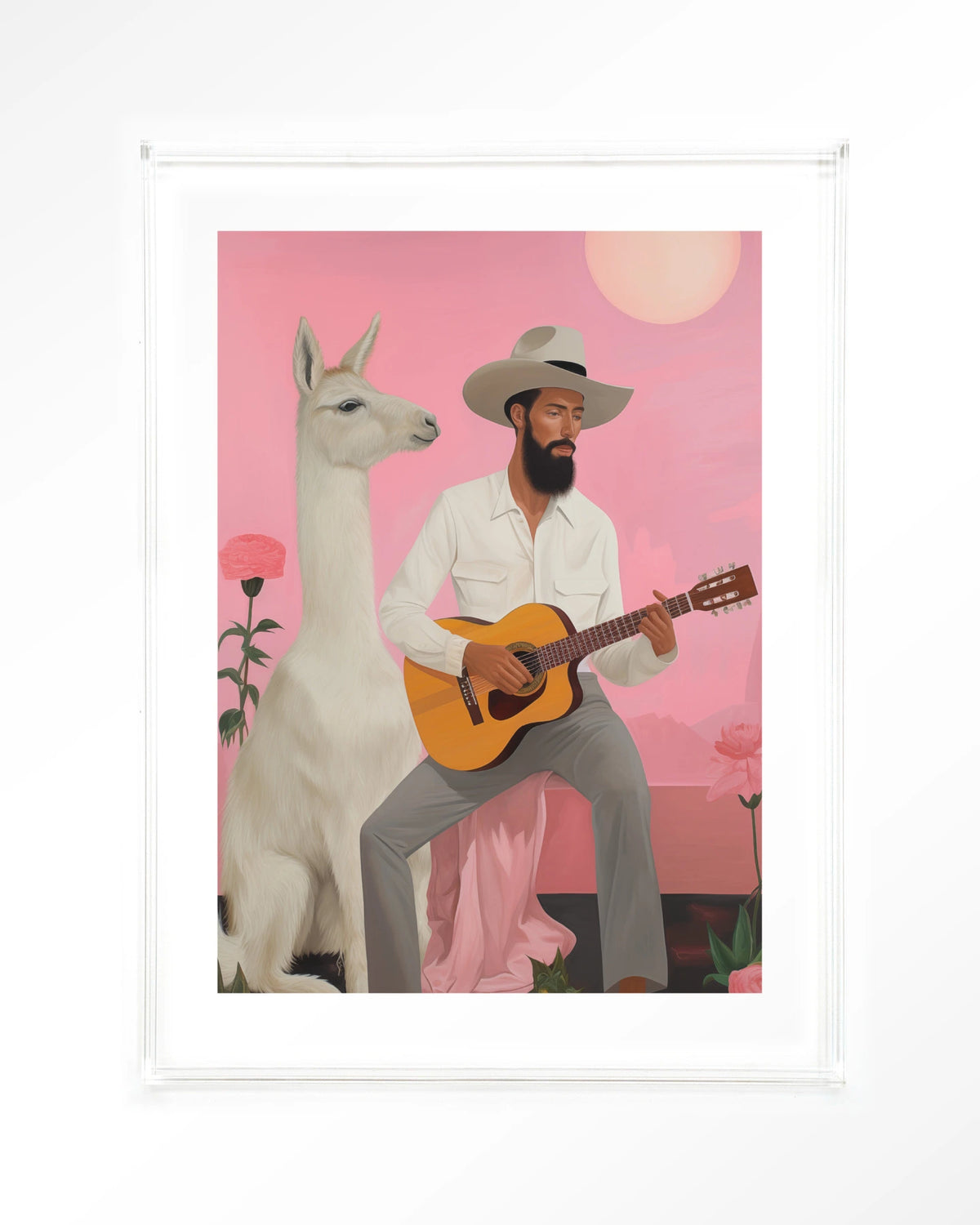 Delilah Lama – man met gitaar en lama – Art print – Acryl doorzichtig